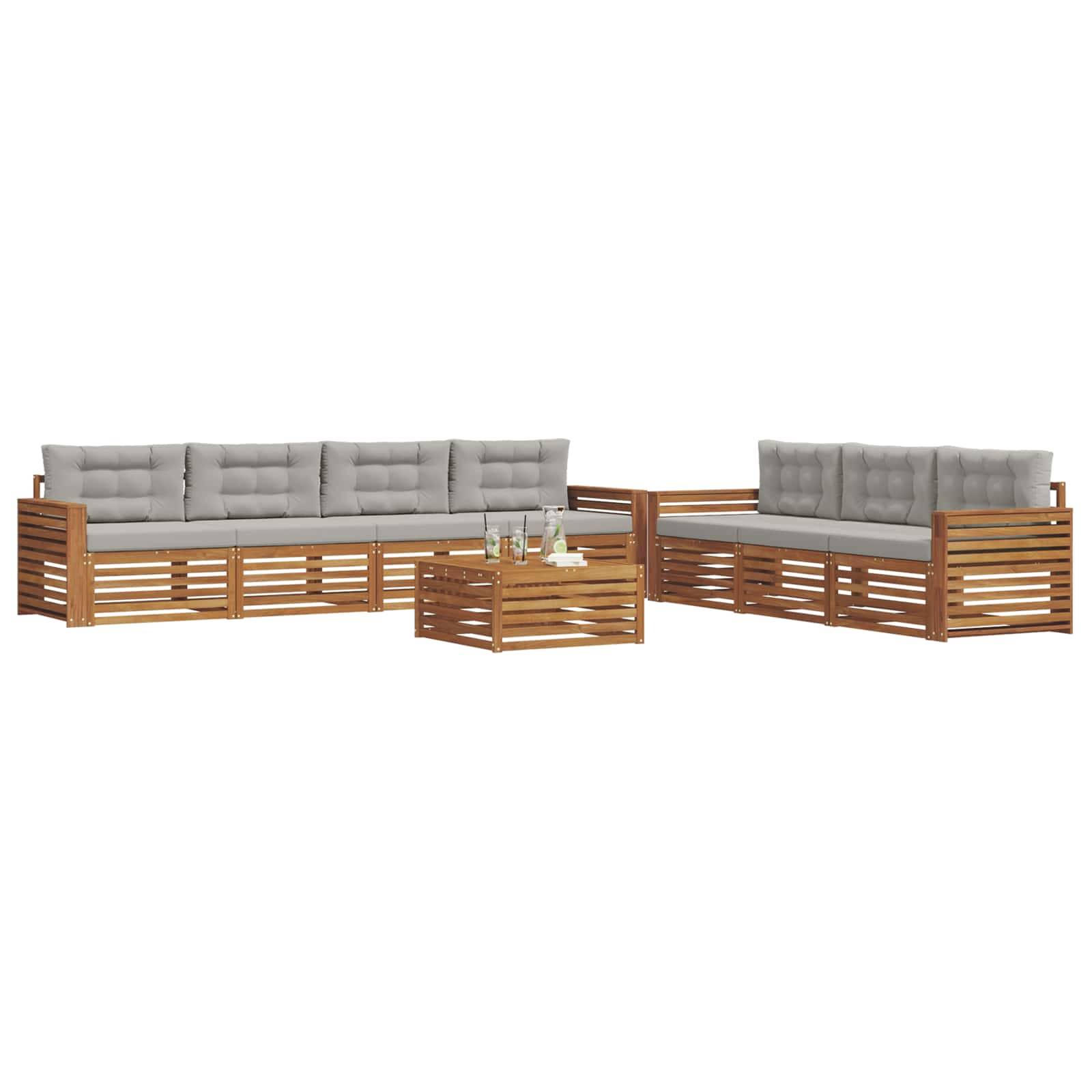 vidaXL Outdoor-Sofagarnitur mit Kissen 8 pcs Natürlich und Hellgrau