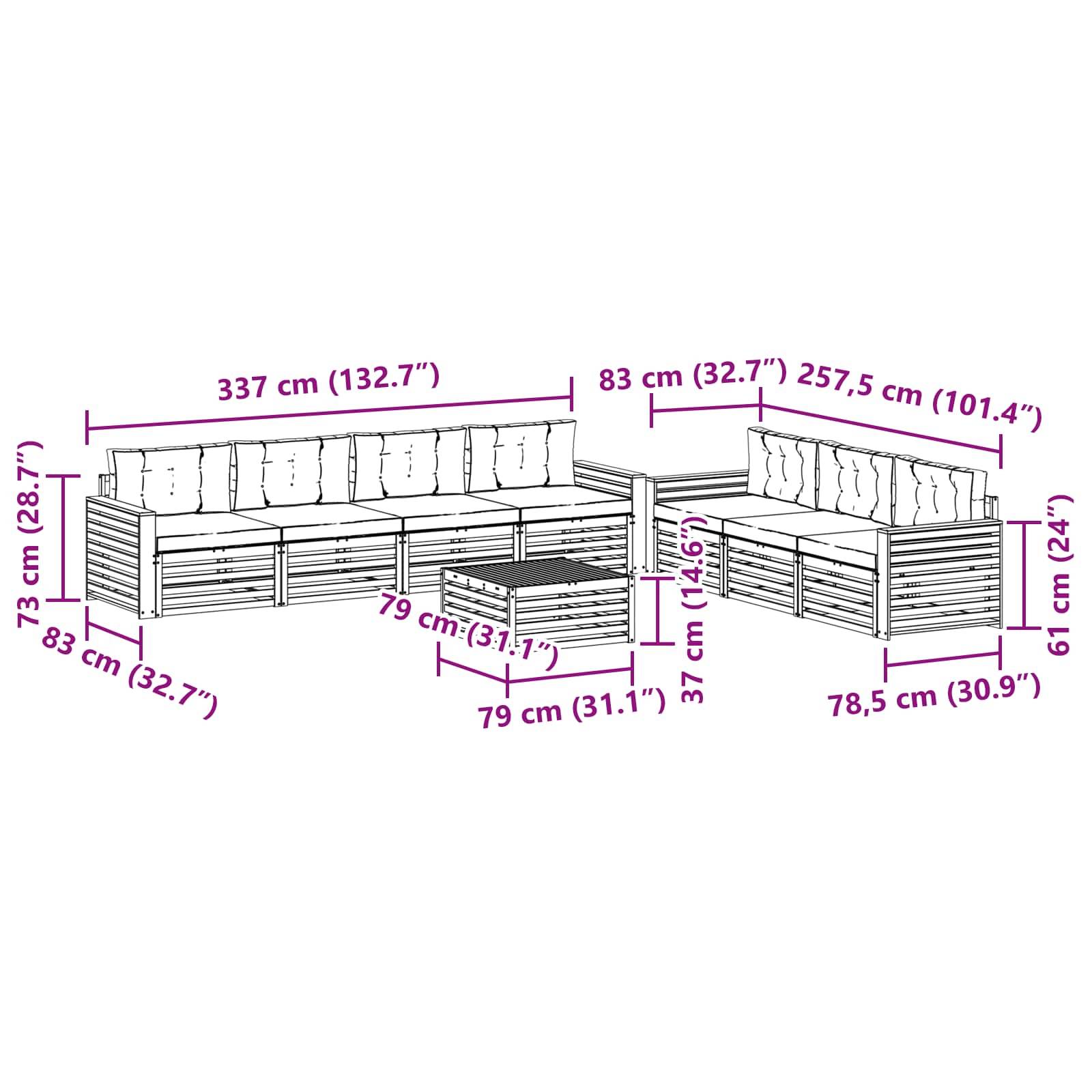 vidaXL Outdoor-Sofagarnitur 9 pcs Weiß und Anthrazit