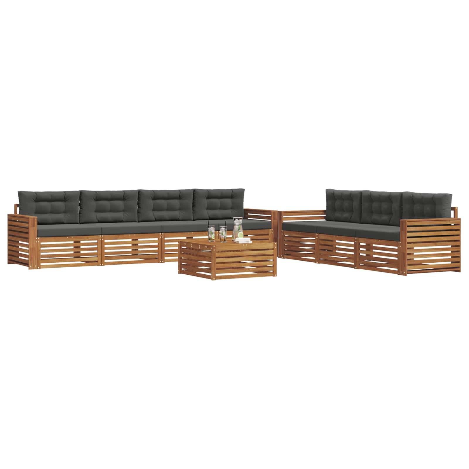 vidaXL Outdoor-Sofagarnitur mit Kissen 8 pcs Natur und Anthrazit