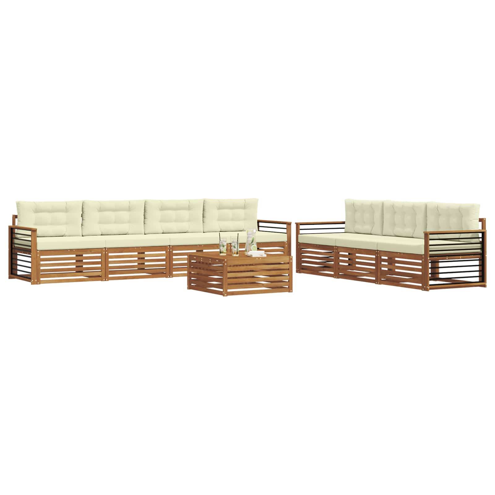 vidaXL Outdoor-Sofagarnitur mit Kissen 8 pcs Natur und Creme