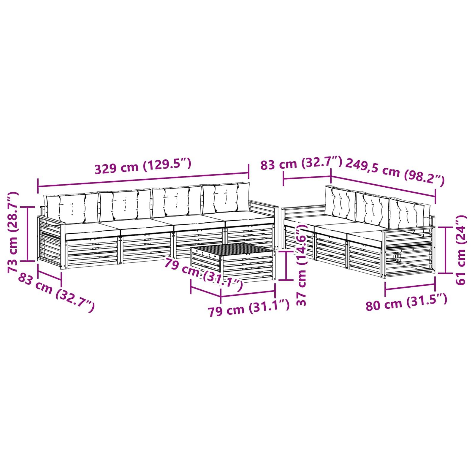 vidaXL Outdoor-Sofagarnitur mit Kissen 8 pcs Natur und Beige