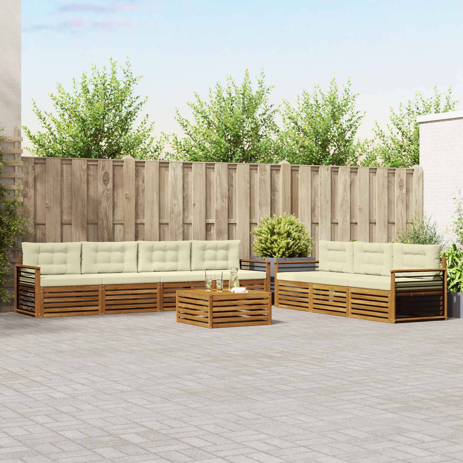 vidaXL Outdoor-Sofagarnitur mit Kissen 8 pcs Natur und Creme