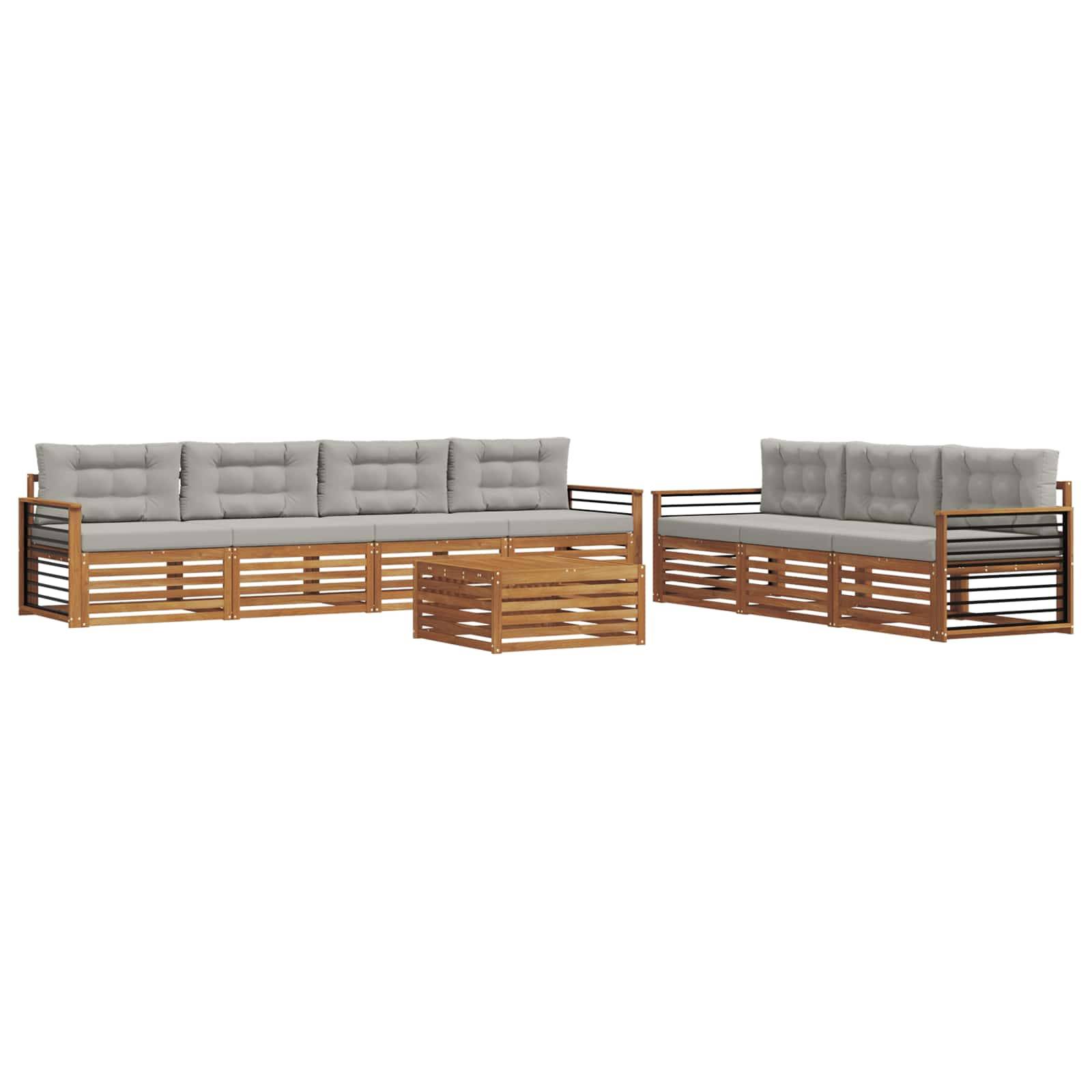 vidaXL Outdoor-Sofagarnitur mit Kissen 8 pcs Natürlich und Hellgrau