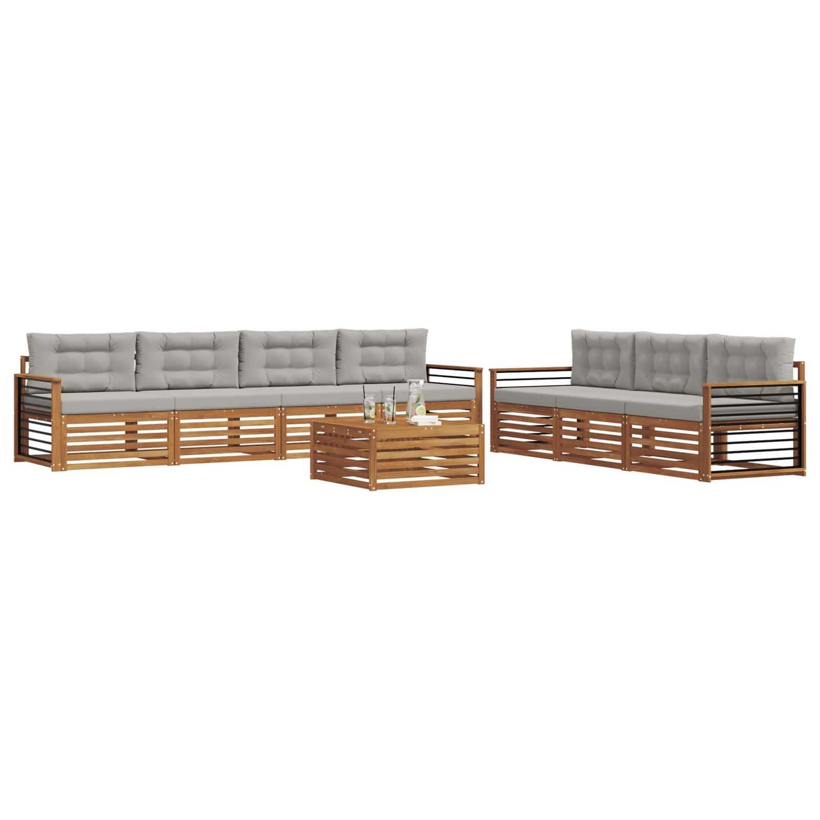 vidaXL Outdoor-Sofagarnitur mit Kissen 8 pcs Natürlich und Hellgrau
