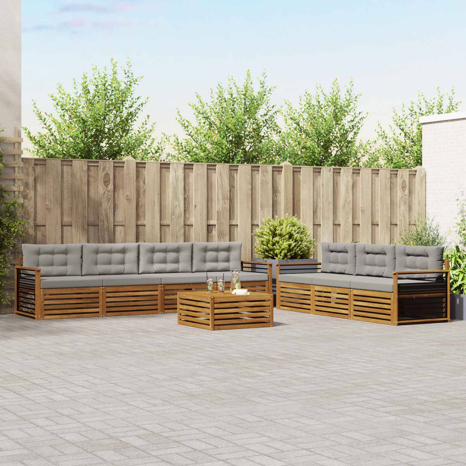vidaXL Outdoor-Sofagarnitur mit Kissen 8 pcs Natürlich und Hellgrau