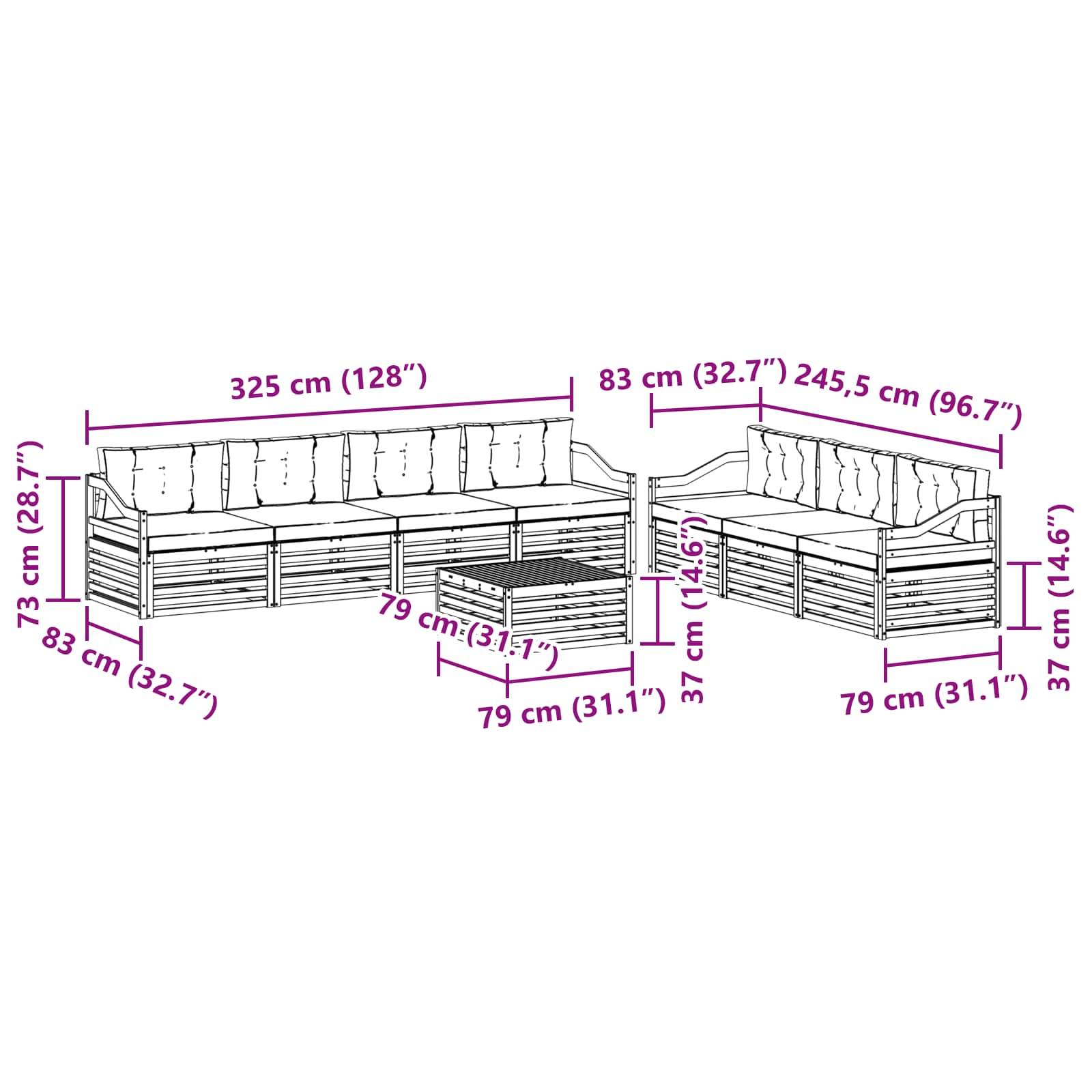 vidaXL Outdoor-Sofagarnitur mit Kissen 8 pcs Natur und Anthrazit