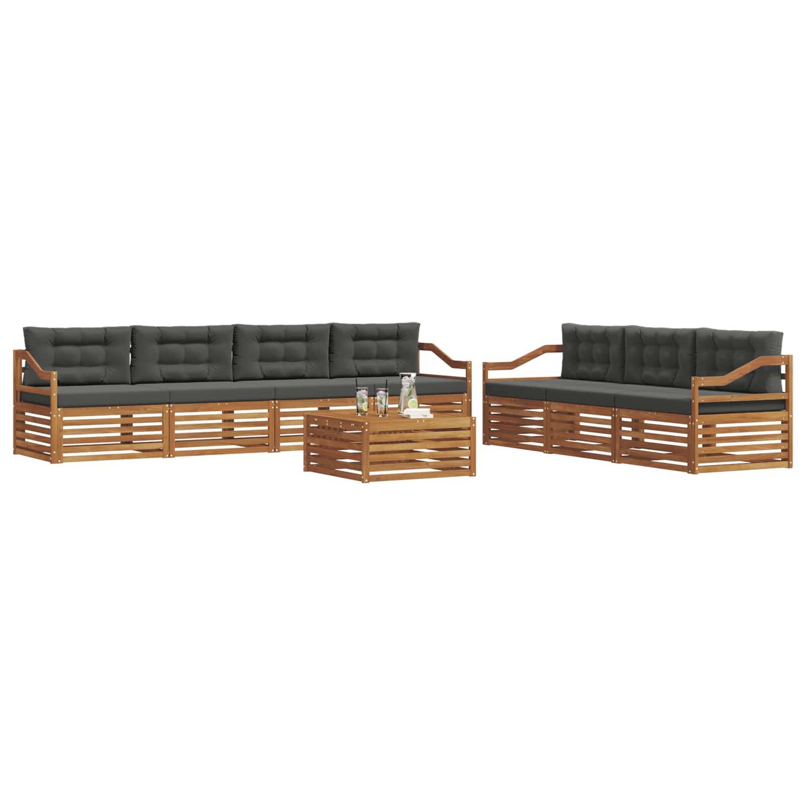 vidaXL Outdoor-Sofagarnitur mit Kissen 8 pcs Natur und Anthrazit