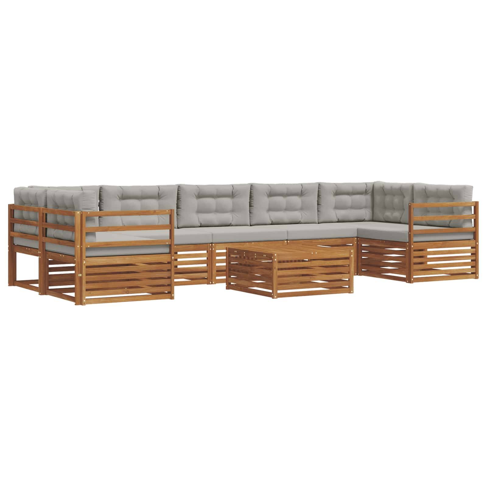 vidaXL Outdoor-Sofagarnitur mit Kissen 8 pcs Natürlich und Hellgrau