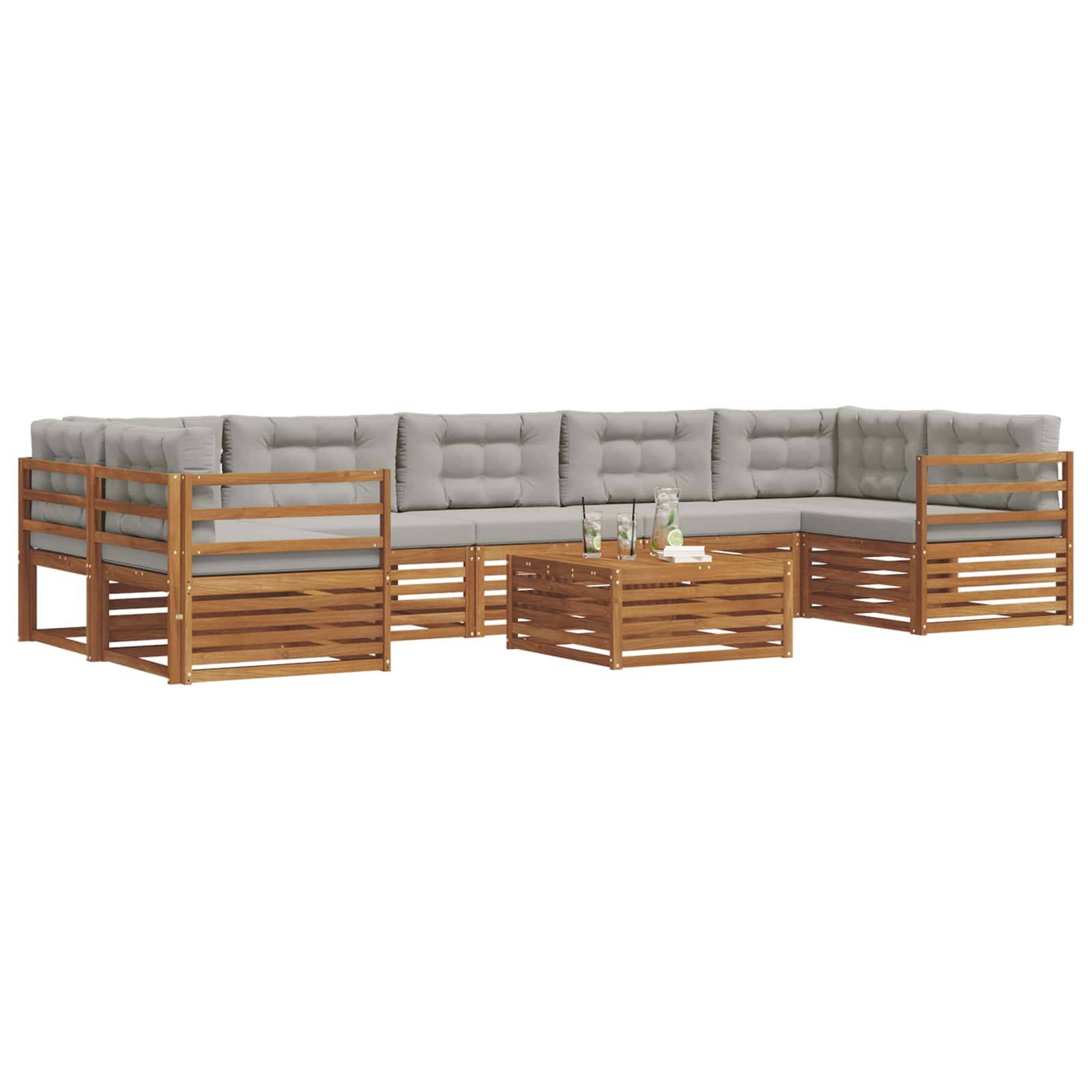 vidaXL Outdoor-Sofagarnitur mit Kissen 8 pcs Natürlich und Hellgrau