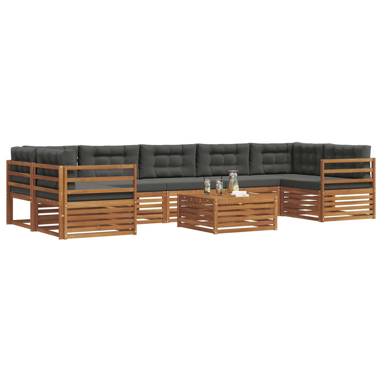 vidaXL Outdoor-Sofagarnitur mit Kissen 8 pcs Natur und Anthrazit