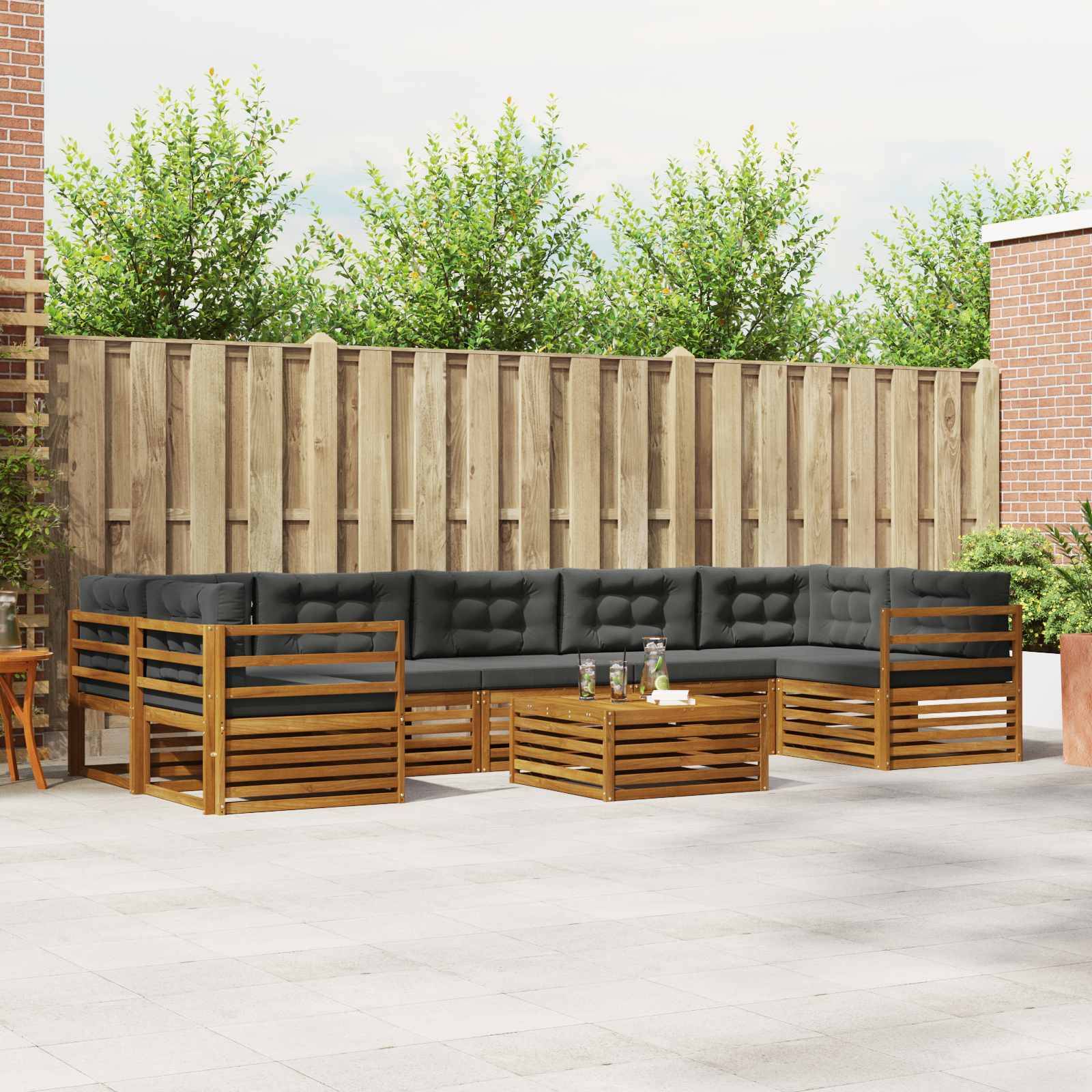 vidaXL Outdoor-Sofagarnitur mit Kissen 8 pcs Natur und Anthrazit