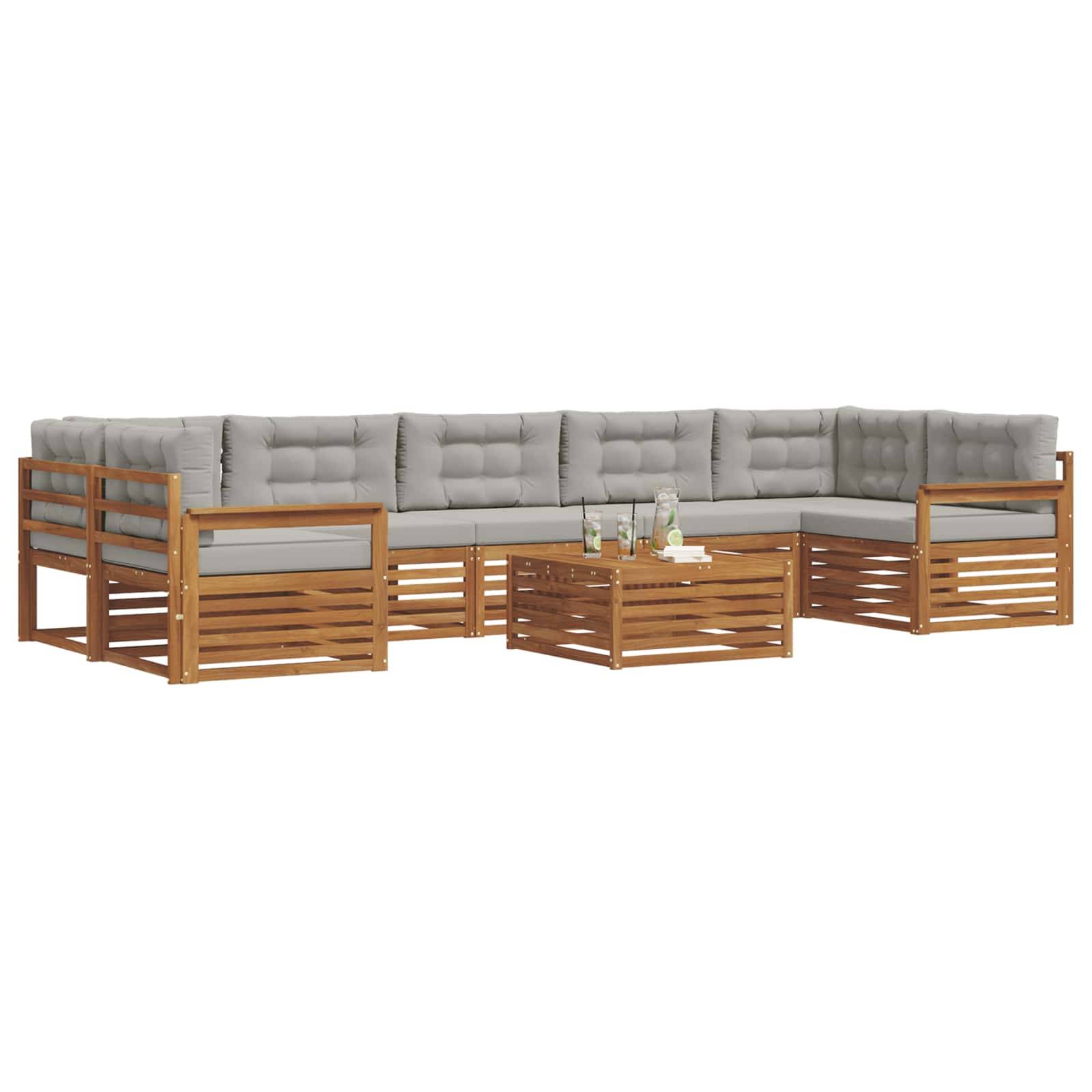 vidaXL Outdoor-Sofagarnitur mit Kissen 8 pcs Natürlich und Hellgrau