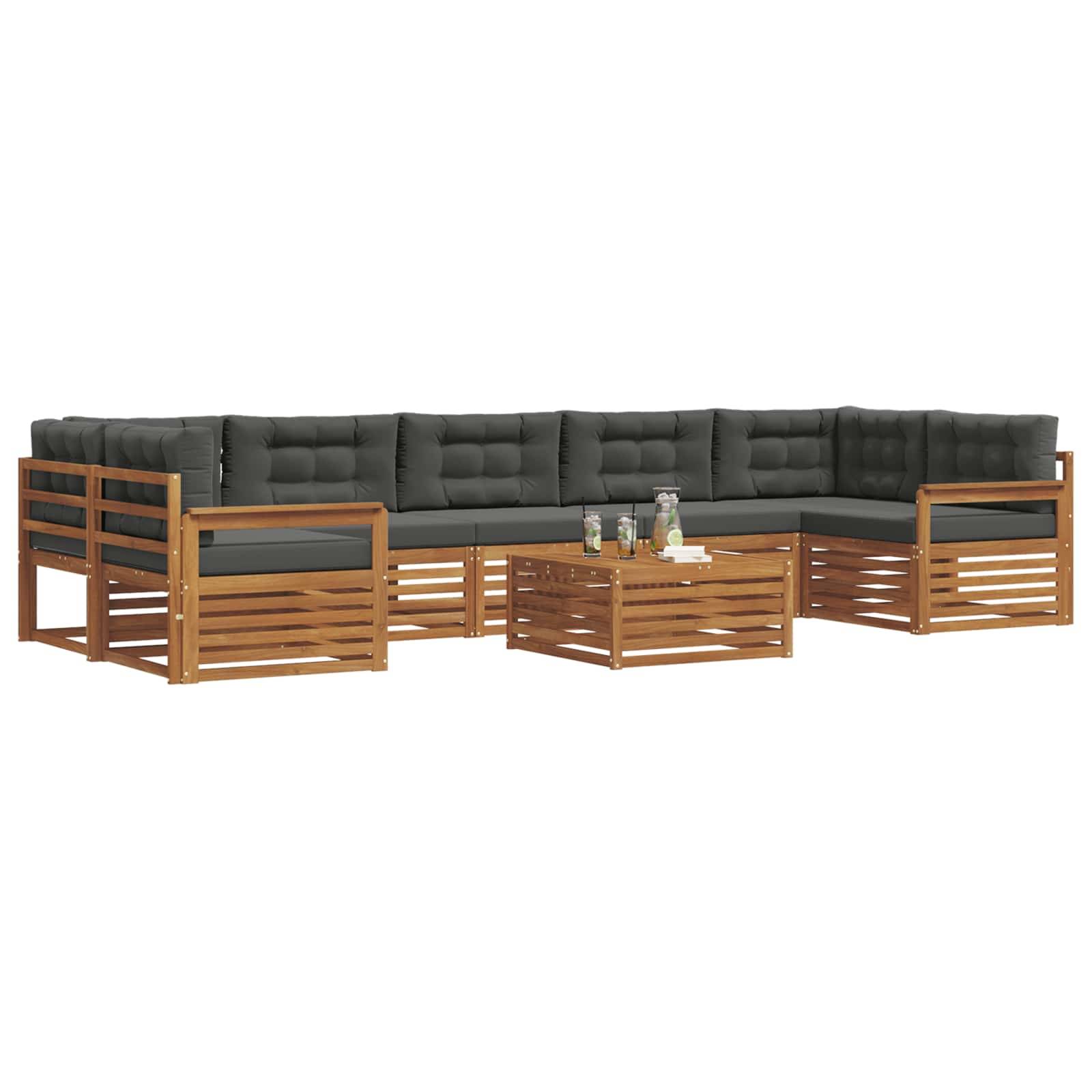 vidaXL Outdoor-Sofagarnitur mit Kissen 8 pcs Natur und Anthrazit