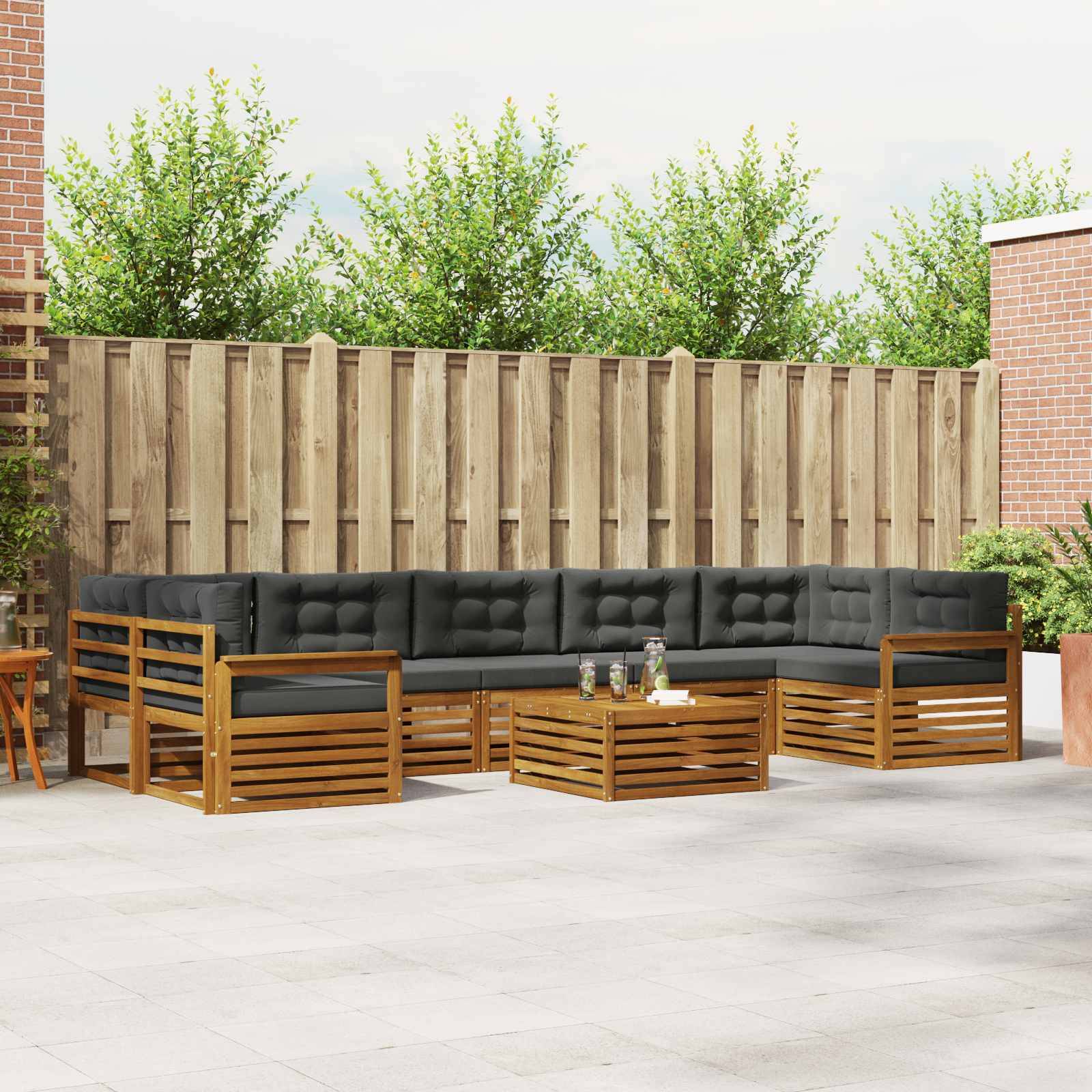 vidaXL Outdoor-Sofagarnitur mit Kissen 8 pcs Natur und Anthrazit