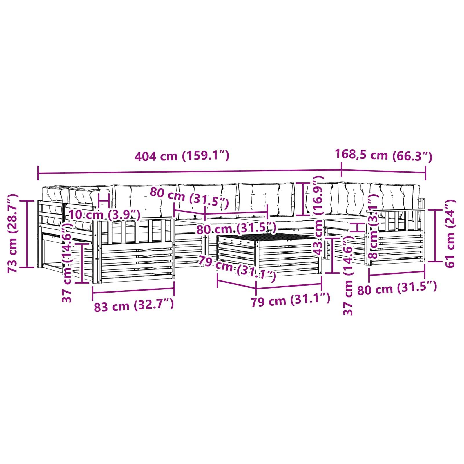 vidaXL Outdoor-Sofagarnitur mit Kissen 8 pcs Natürlich und Hellgrau