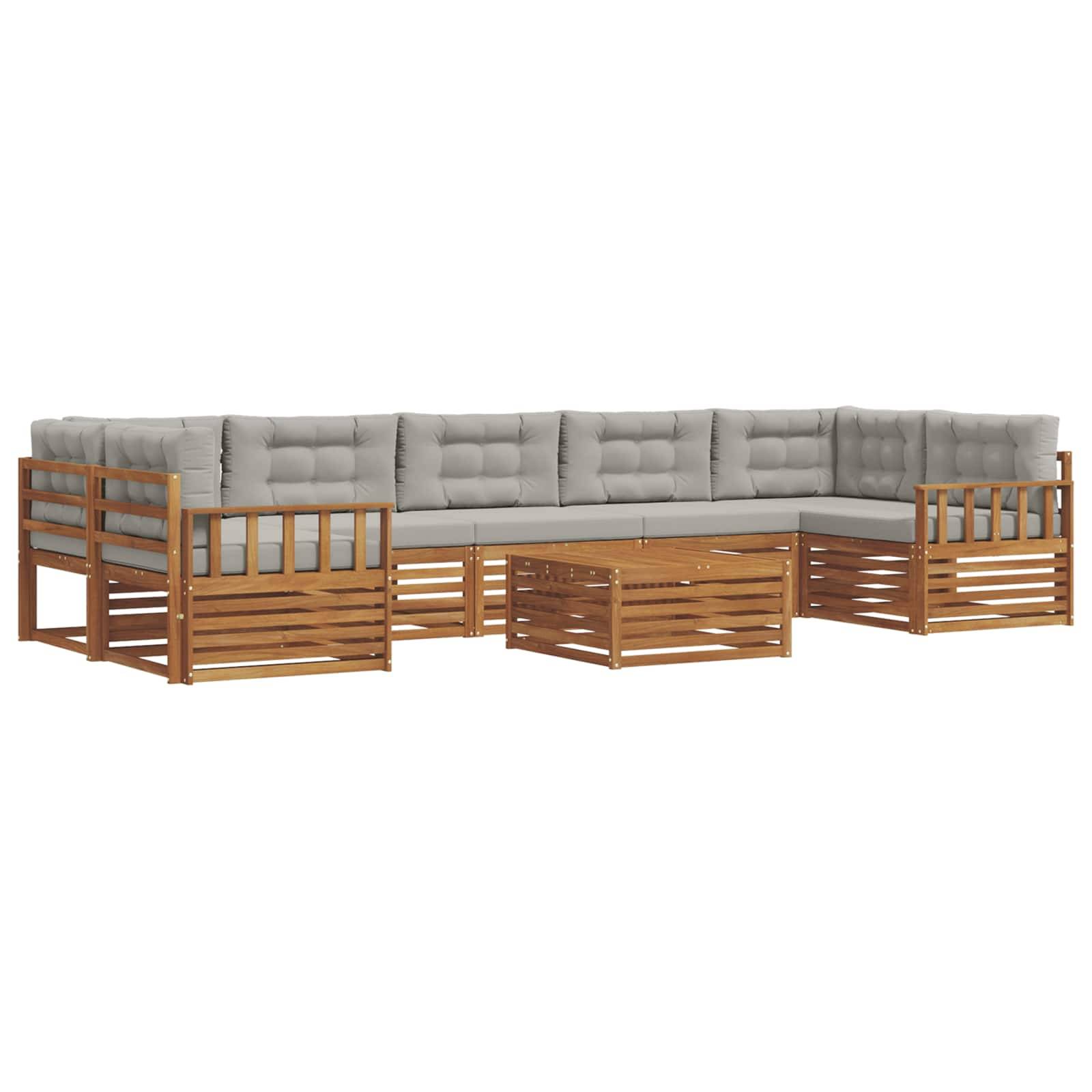 vidaXL Outdoor-Sofagarnitur mit Kissen 8 pcs Natürlich und Hellgrau