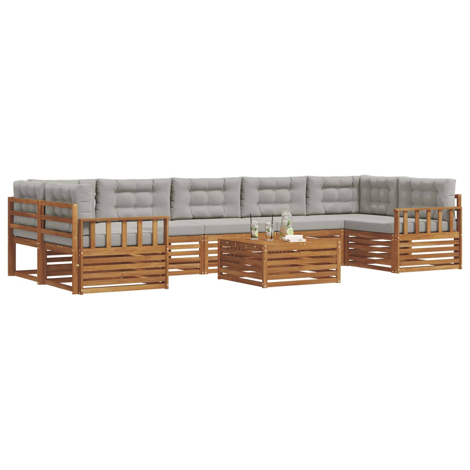 vidaXL Outdoor-Sofagarnitur mit Kissen 8 pcs Natürlich und Hellgrau