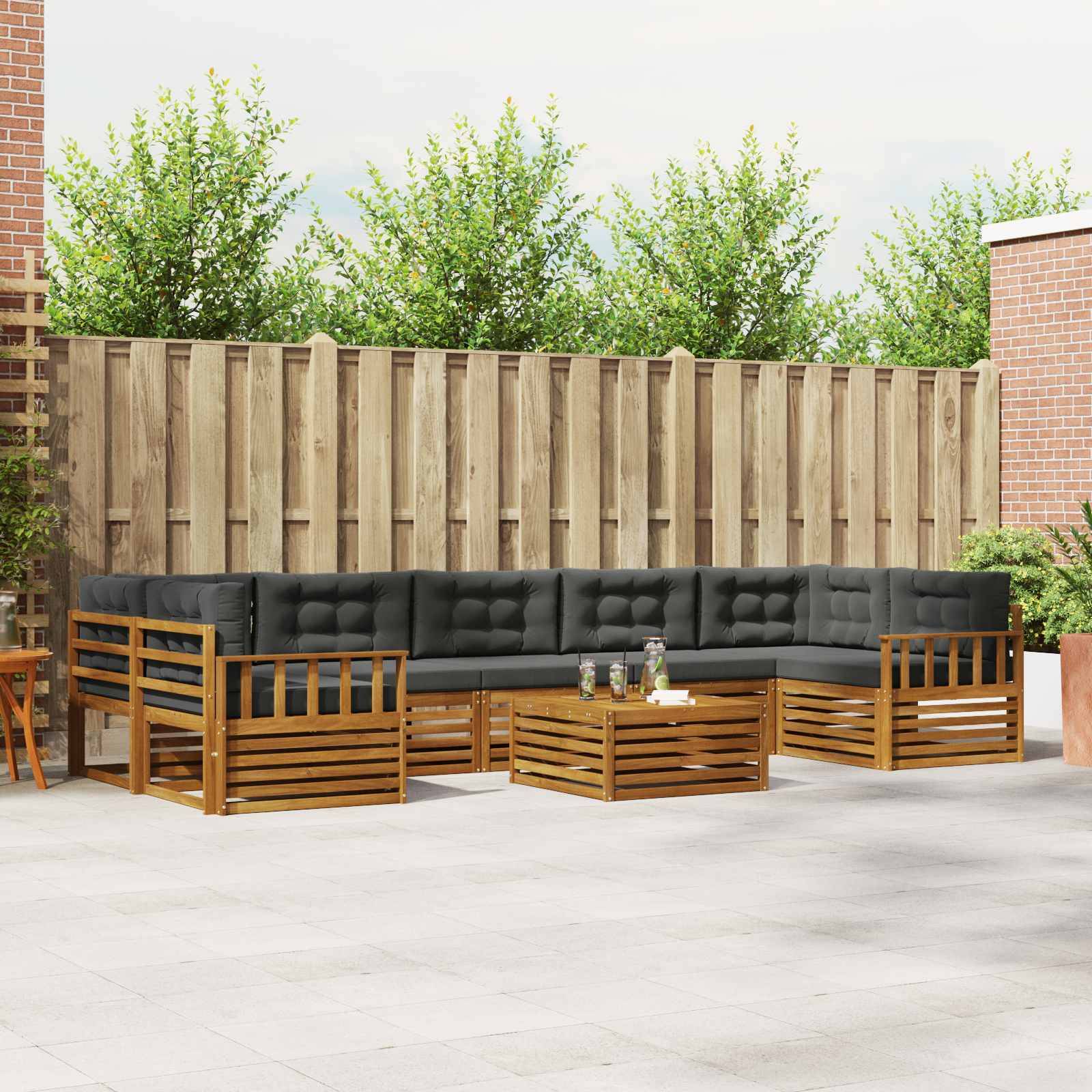 vidaXL Outdoor-Sofagarnitur mit Kissen 8 pcs Natur und Anthrazit