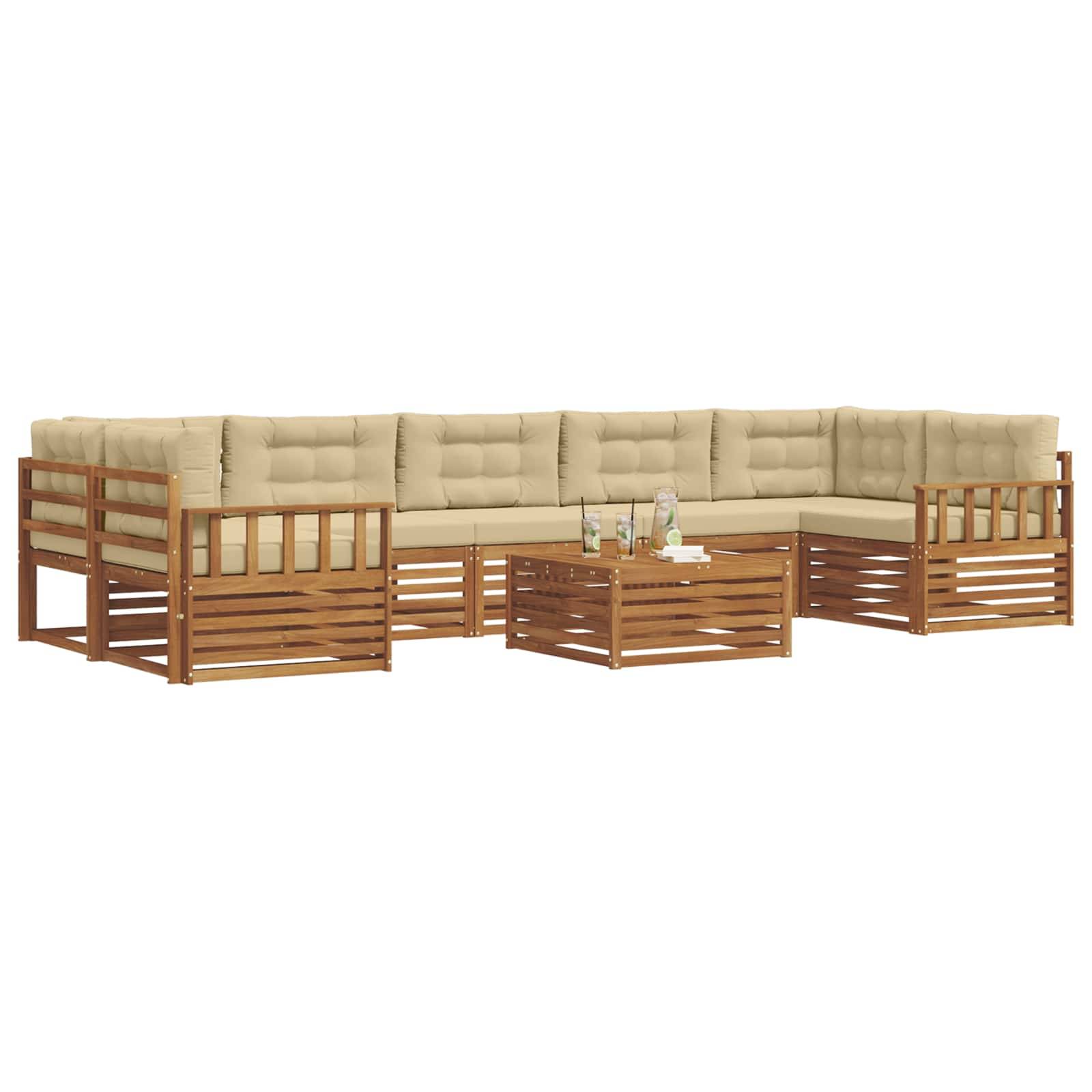 vidaXL Outdoor-Sofagarnitur mit Kissen 8 pcs Natur und Beige