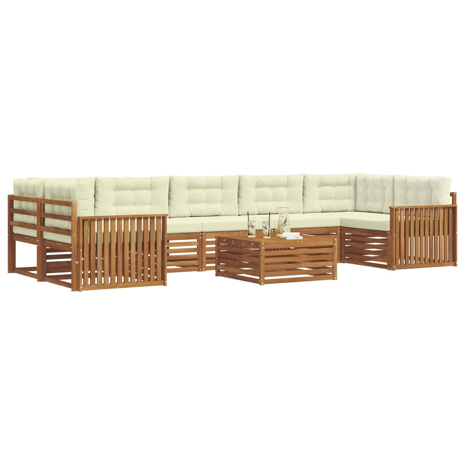 vidaXL Outdoor-Sofagarnitur mit Kissen 8 pcs Natur und Creme
