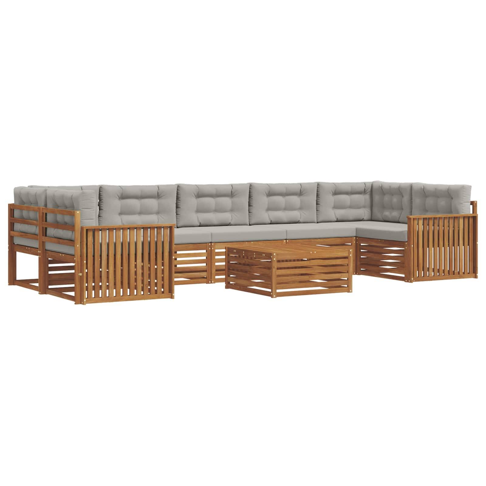 vidaXL Outdoor-Sofagarnitur mit Kissen 8 pcs Natürlich und Hellgrau