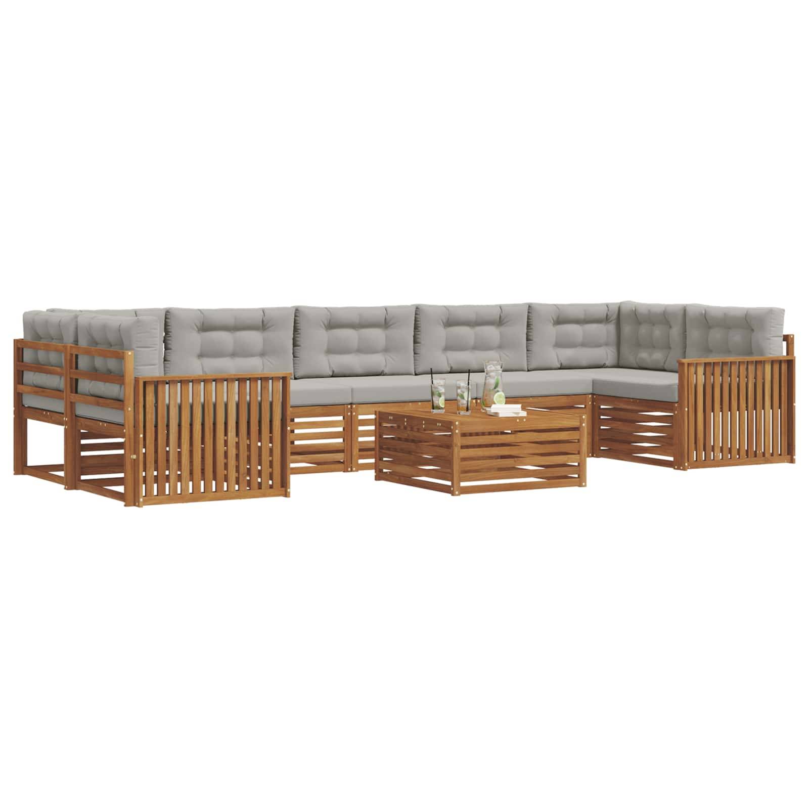 vidaXL Outdoor-Sofagarnitur mit Kissen 8 pcs Natürlich und Hellgrau