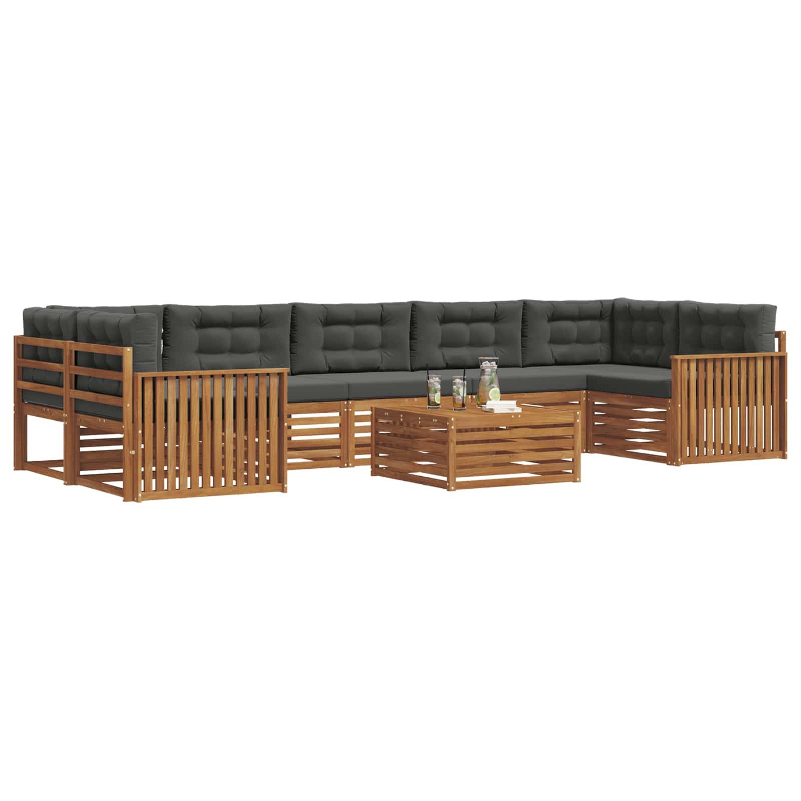 vidaXL Outdoor-Sofagarnitur mit Kissen 8 pcs Natur und Anthrazit