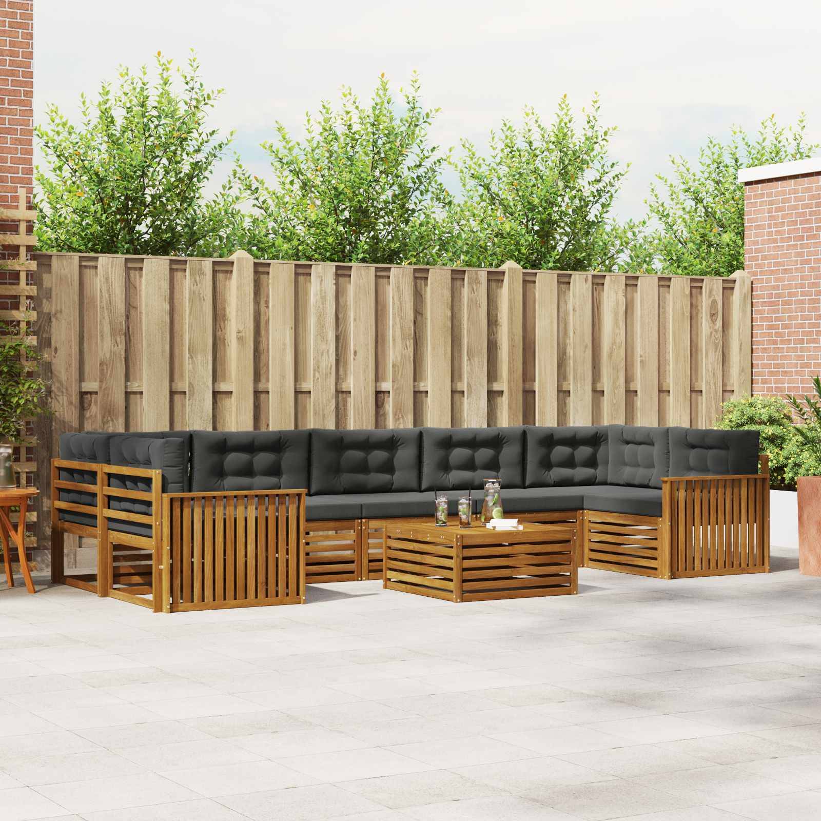 vidaXL Outdoor-Sofagarnitur mit Kissen 8 pcs Natur und Anthrazit