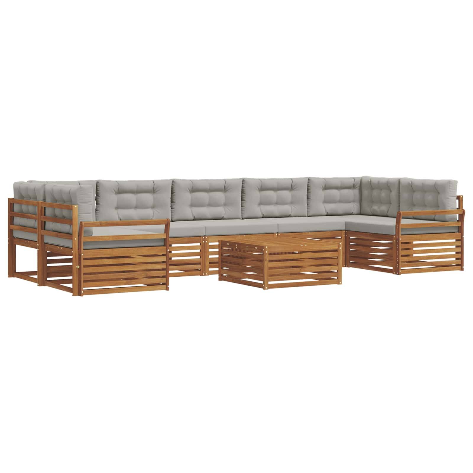 vidaXL Outdoor-Sofagarnitur mit Kissen 8 pcs Natürlich und Hellgrau