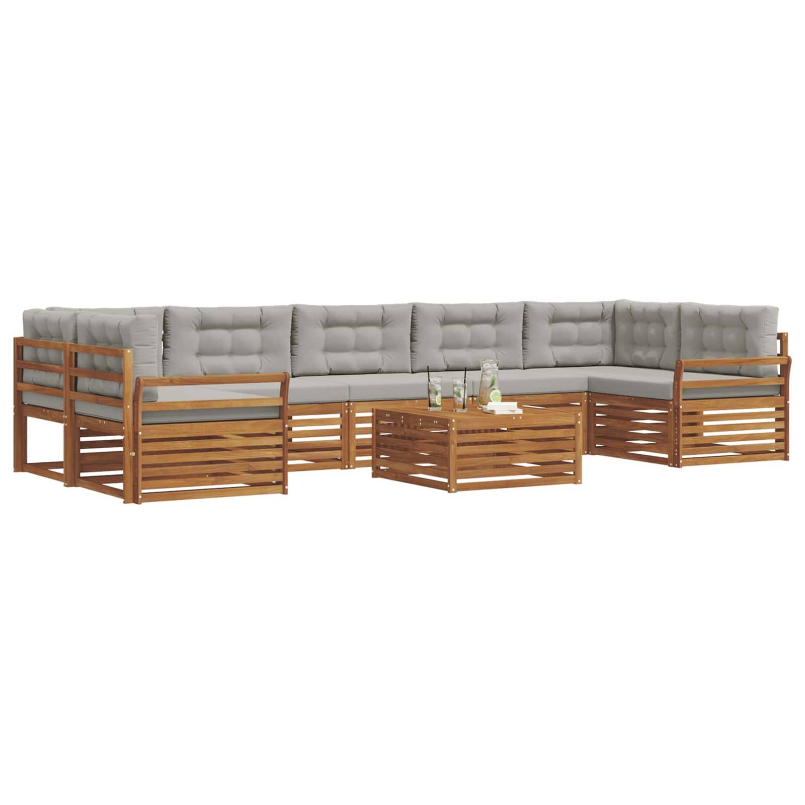 vidaXL Outdoor-Sofagarnitur mit Kissen 8 pcs Natürlich und Hellgrau