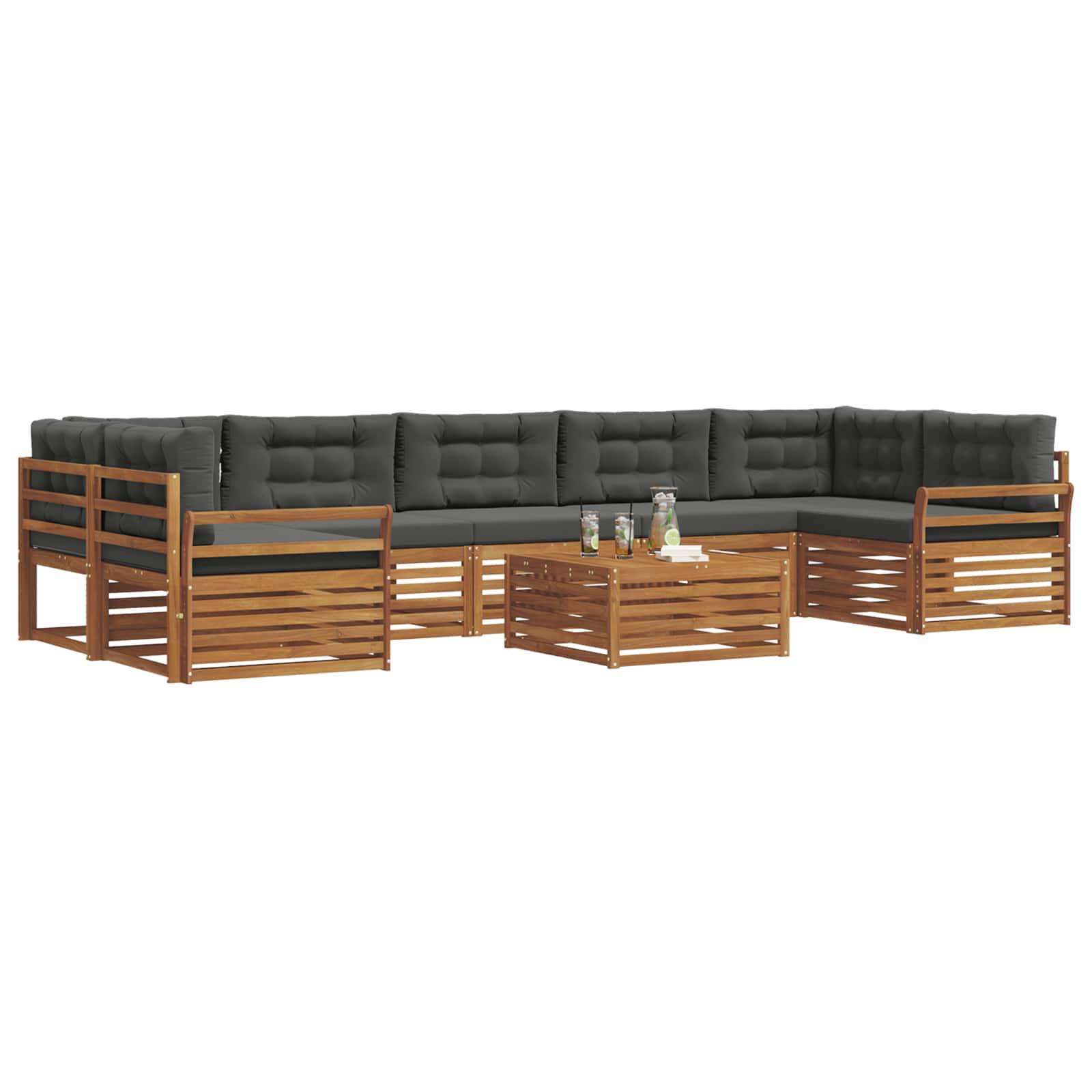 vidaXL Outdoor-Sofagarnitur mit Kissen 8 pcs Natur und Anthrazit