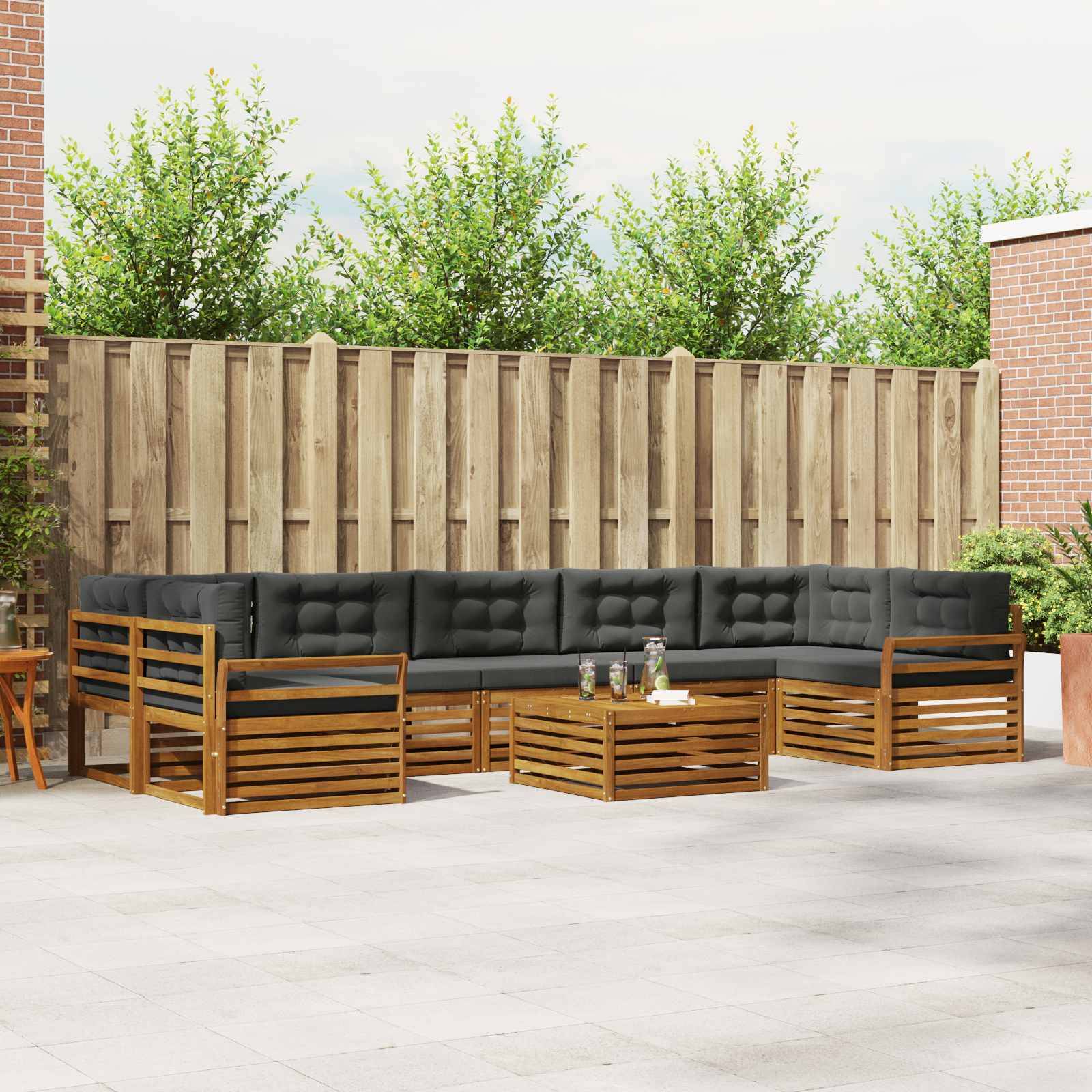 vidaXL Outdoor-Sofagarnitur mit Kissen 8 pcs Natur und Anthrazit