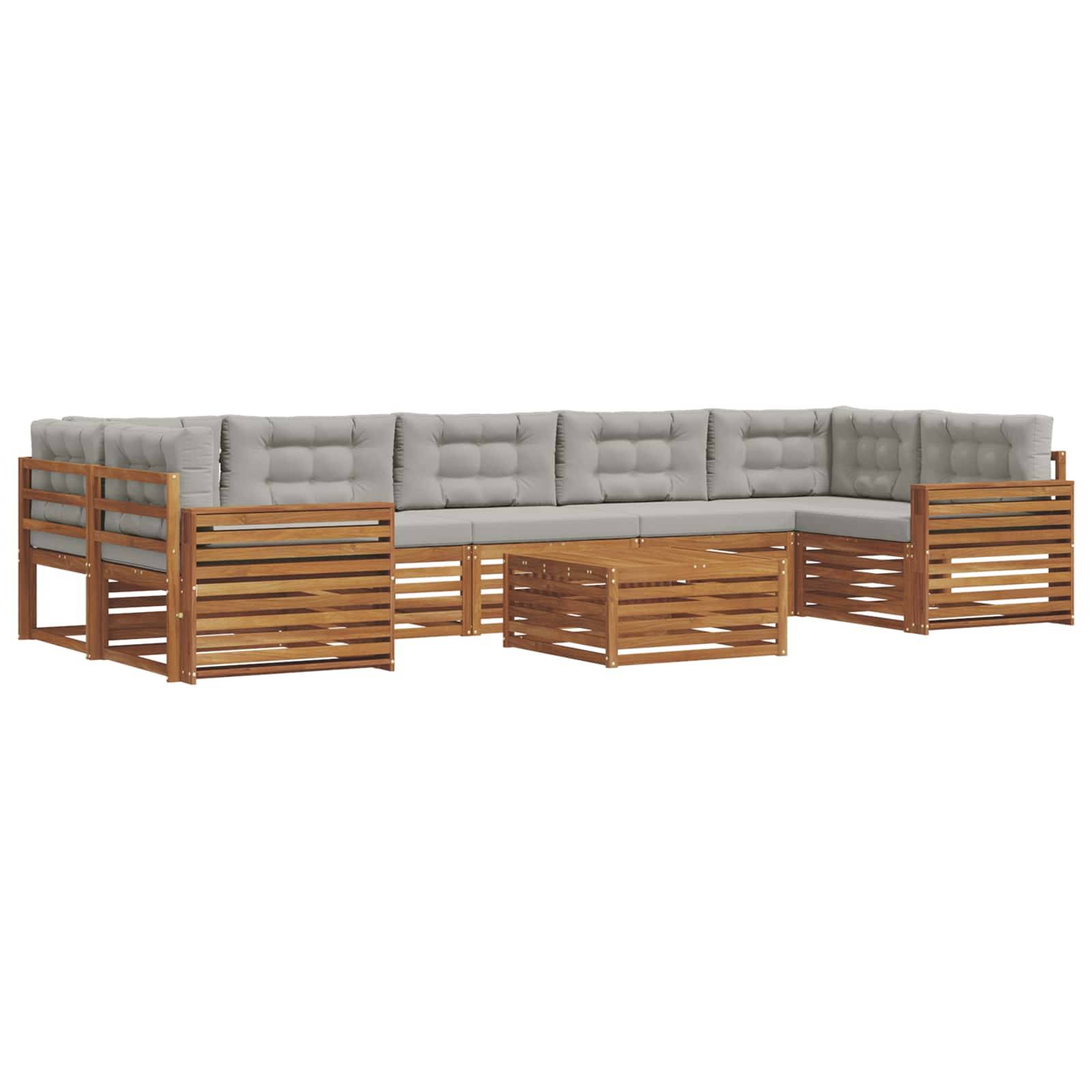 vidaXL Outdoor-Sofagarnitur mit Kissen 8 pcs Natürlich und Hellgrau