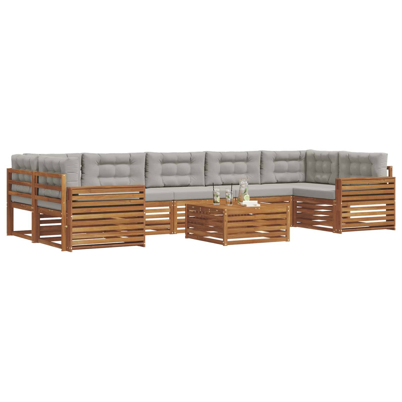 vidaXL Outdoor-Sofagarnitur mit Kissen 8 pcs Natürlich und Hellgrau