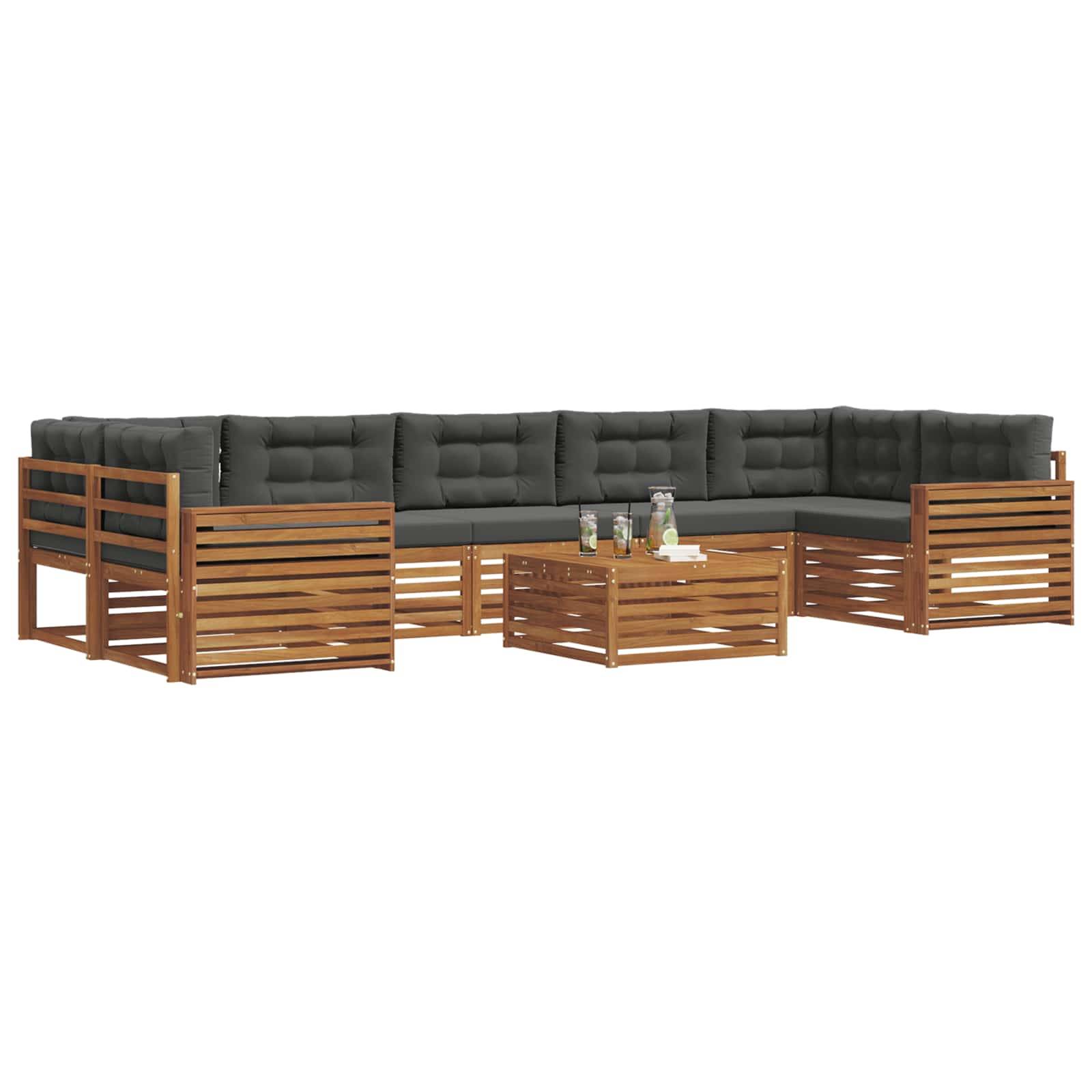 vidaXL Outdoor-Sofagarnitur mit Kissen 8 pcs Natur und Anthrazit