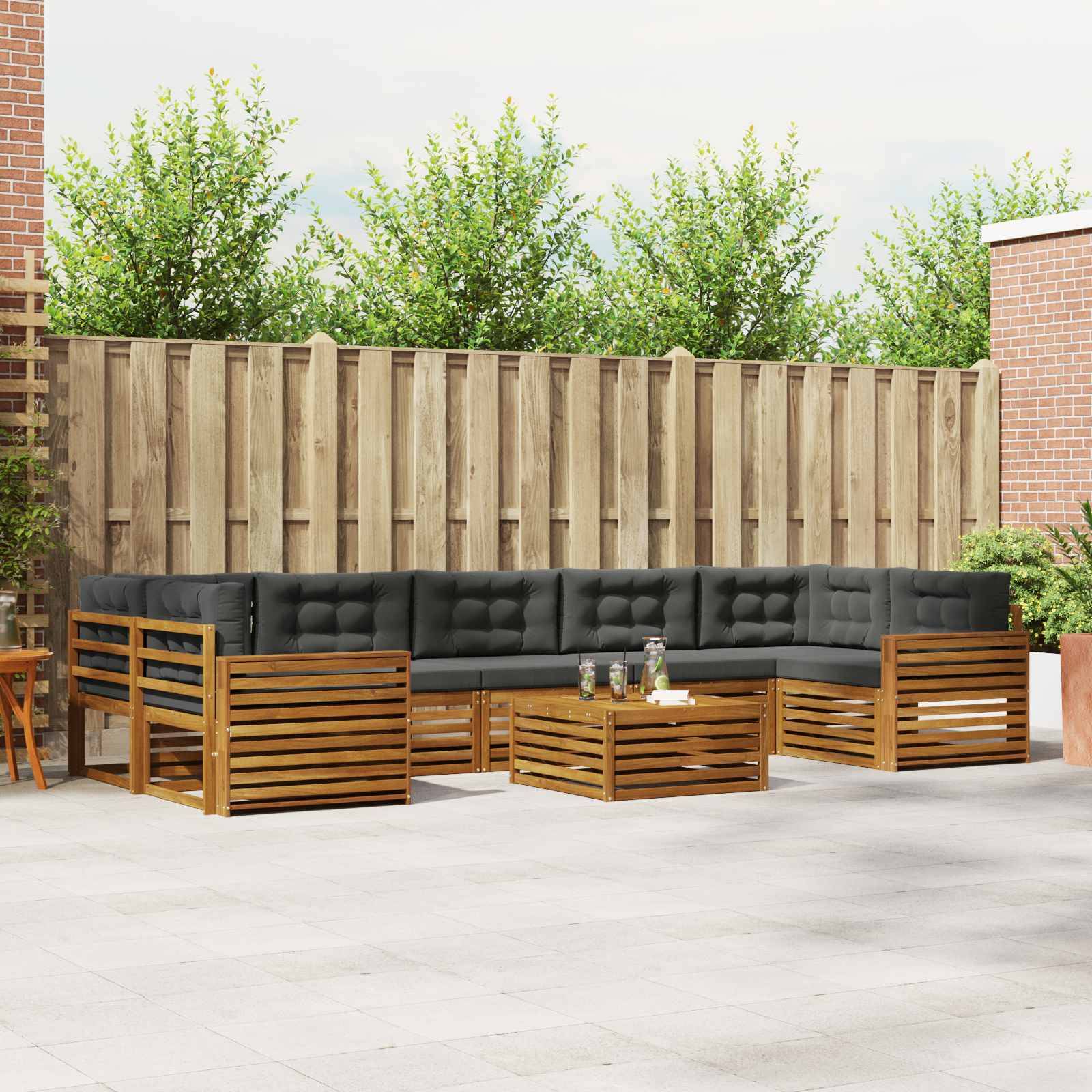 vidaXL Outdoor-Sofagarnitur mit Kissen 8 pcs Natur und Anthrazit