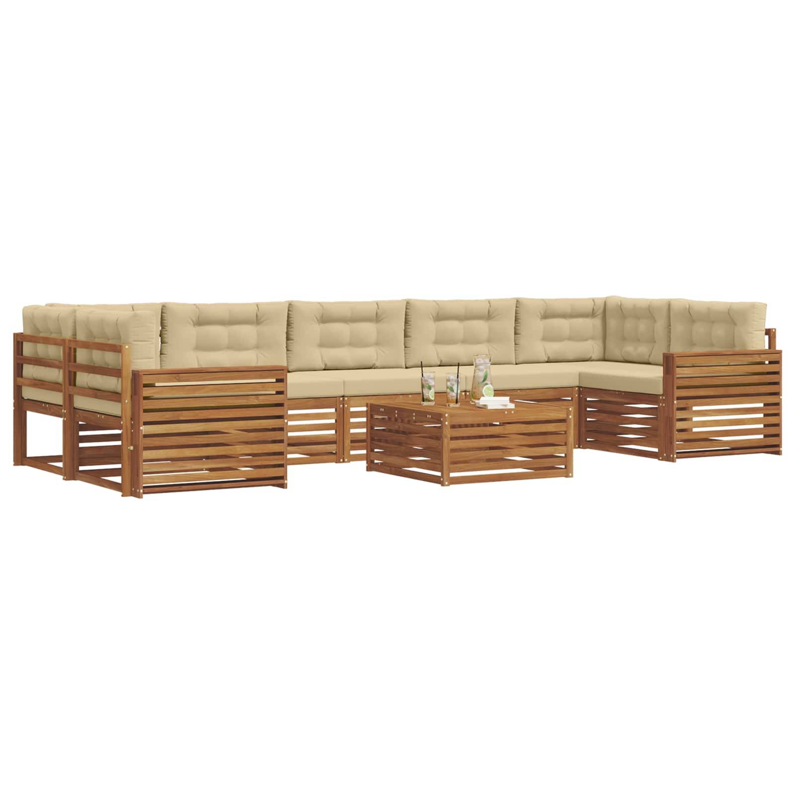 vidaXL Outdoor-Sofagarnitur mit Kissen 8 pcs Natur und Beige