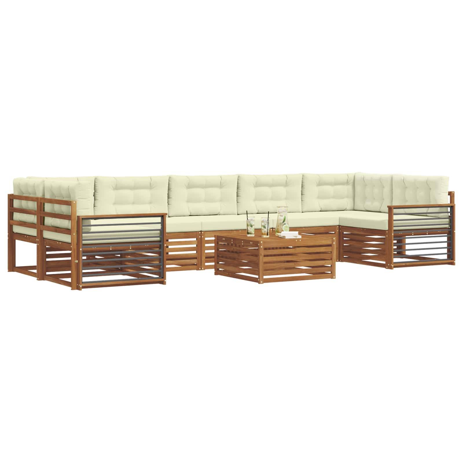 vidaXL Outdoor-Sofagarnitur mit Kissen 8 pcs Natur und Creme