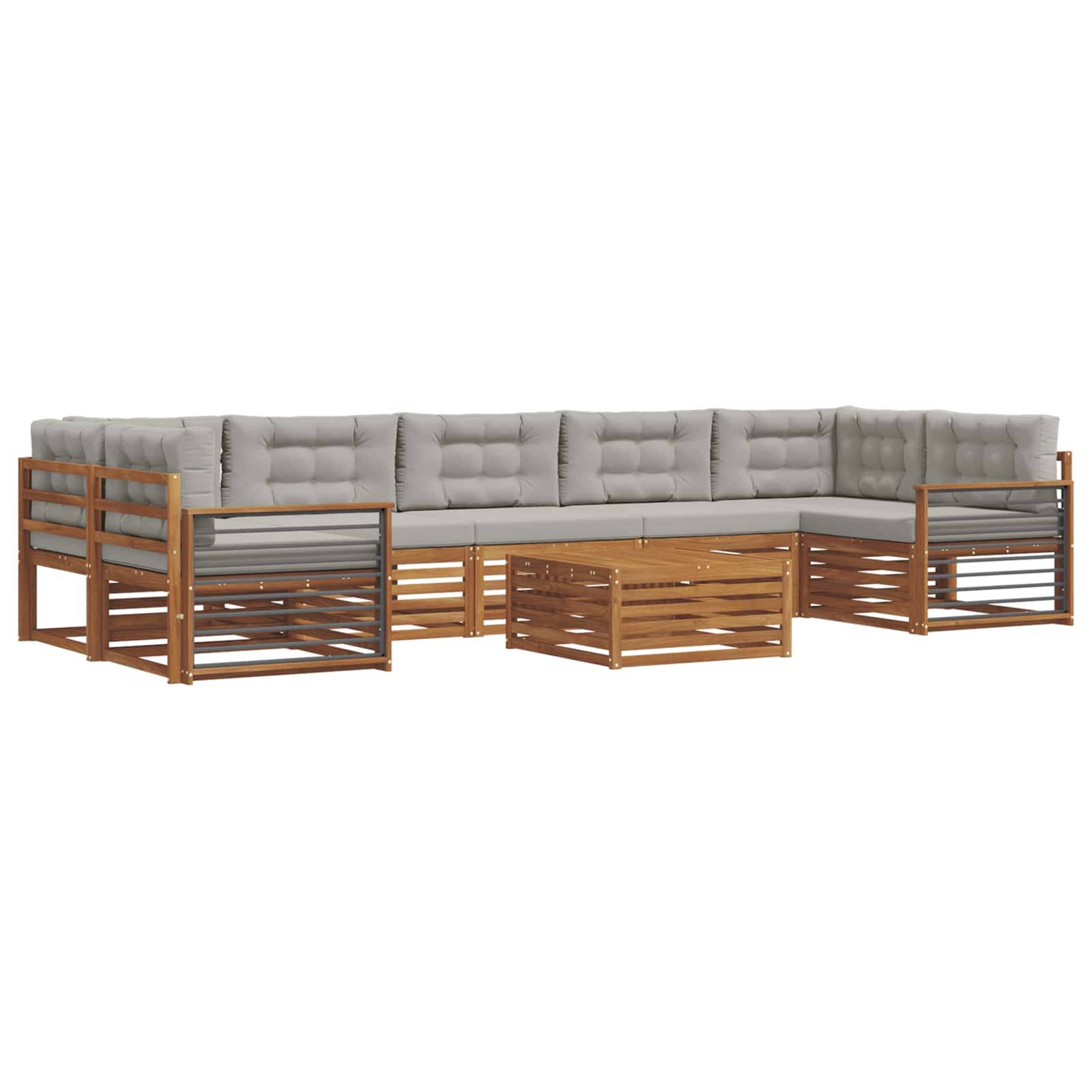vidaXL Outdoor-Sofagarnitur mit Kissen 8 pcs Natürlich und Hellgrau