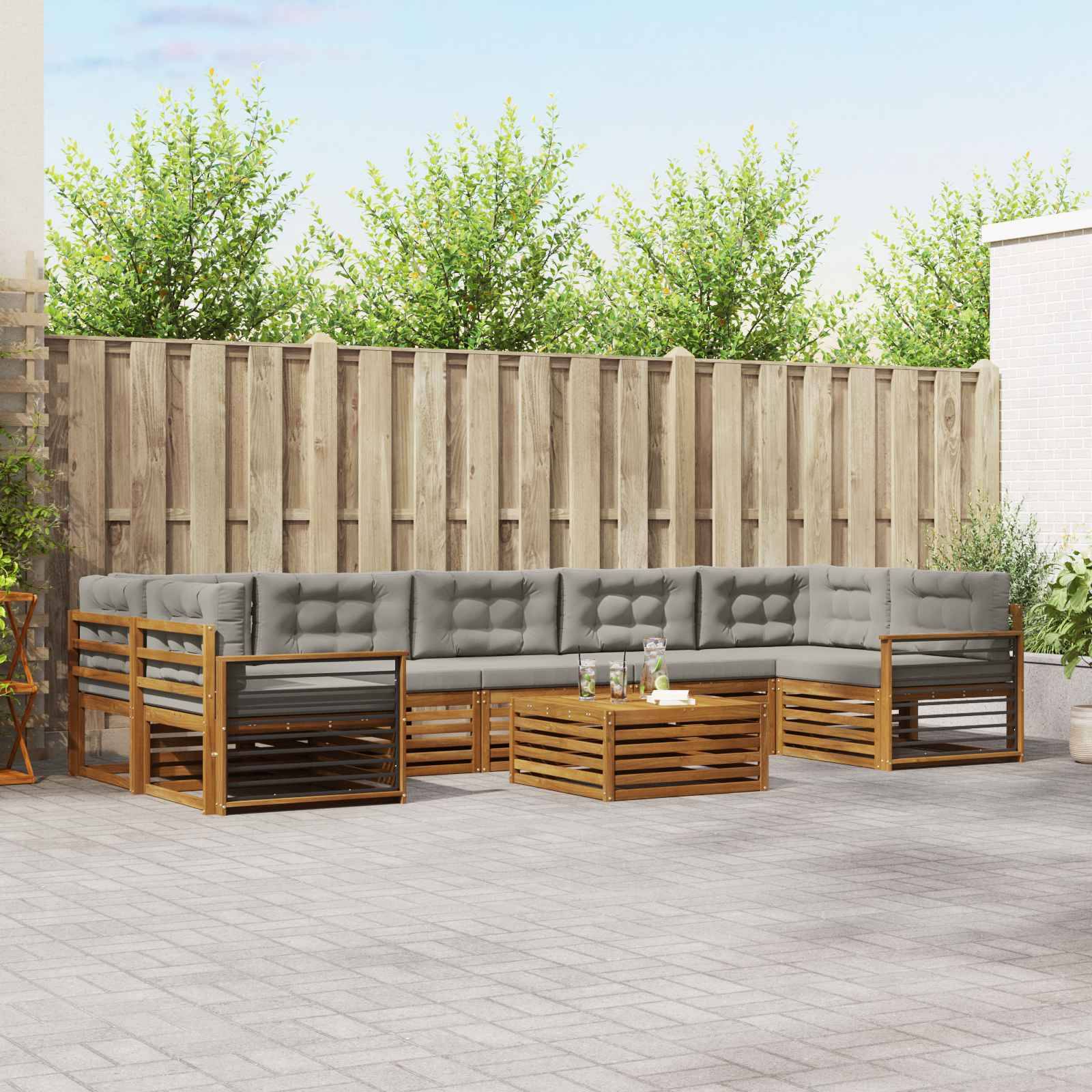 vidaXL Outdoor-Sofagarnitur mit Kissen 8 pcs Natürlich und Hellgrau