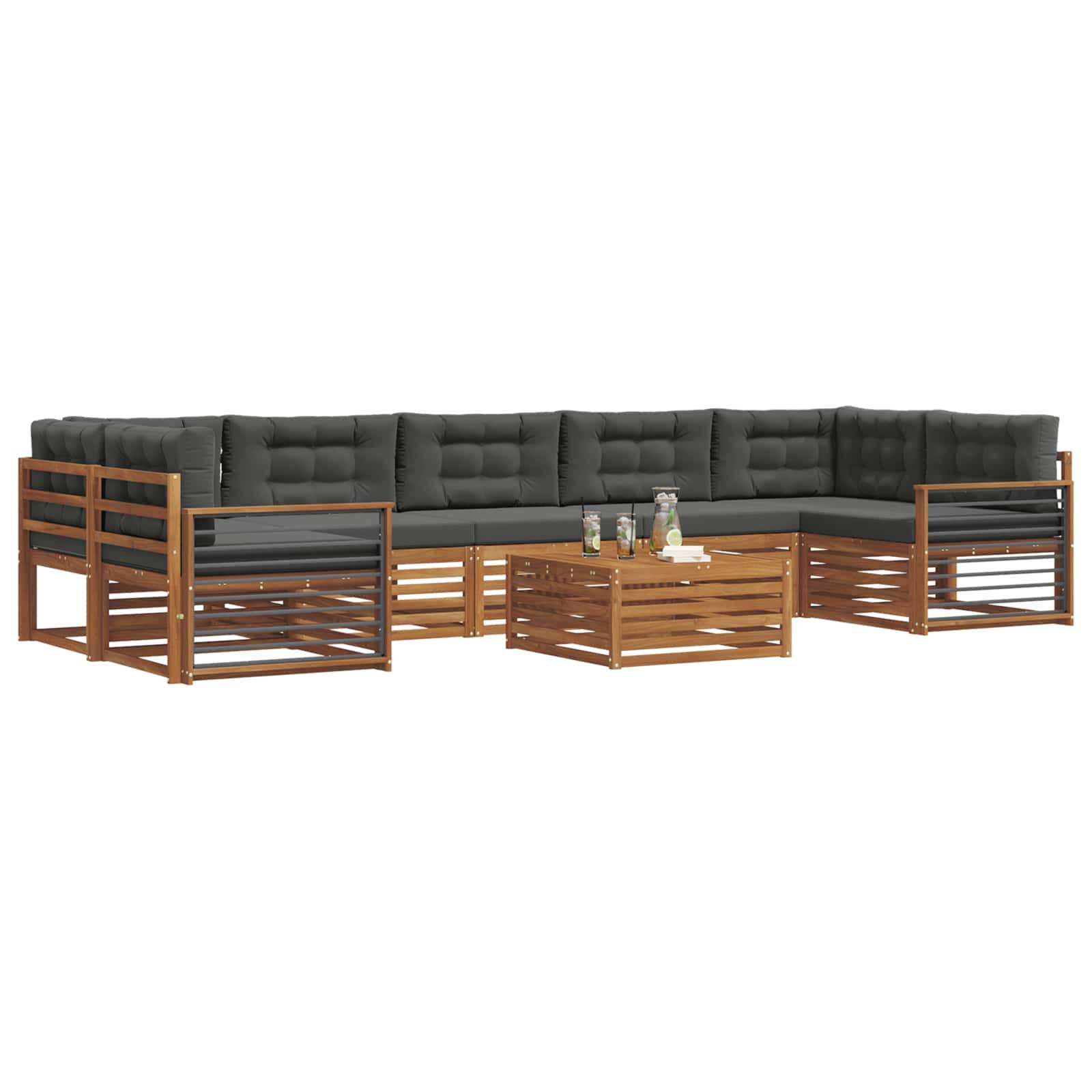 vidaXL Outdoor-Sofagarnitur mit Kissen 8 pcs Natur und Anthrazit