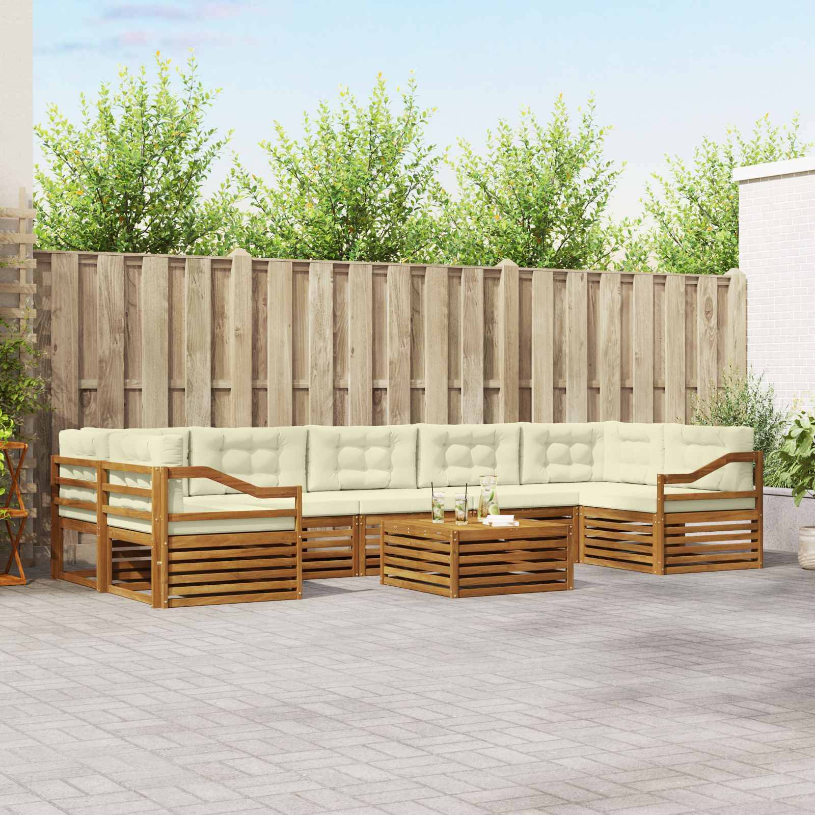 vidaXL Outdoor-Sofagarnitur mit Kissen 8 pcs Natur und Creme