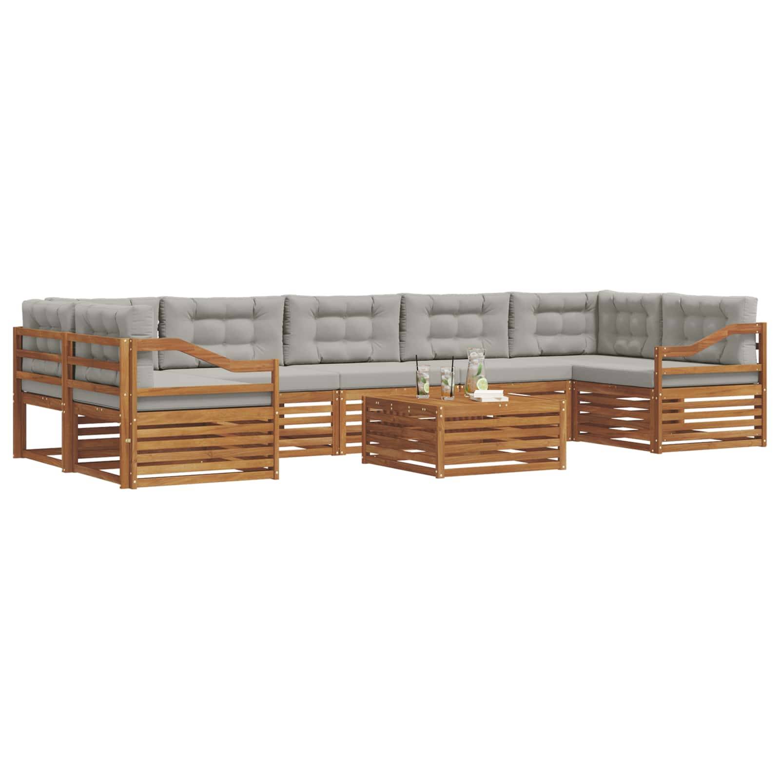 vidaXL Outdoor-Sofagarnitur mit Kissen 8 pcs Natürlich und Hellgrau
