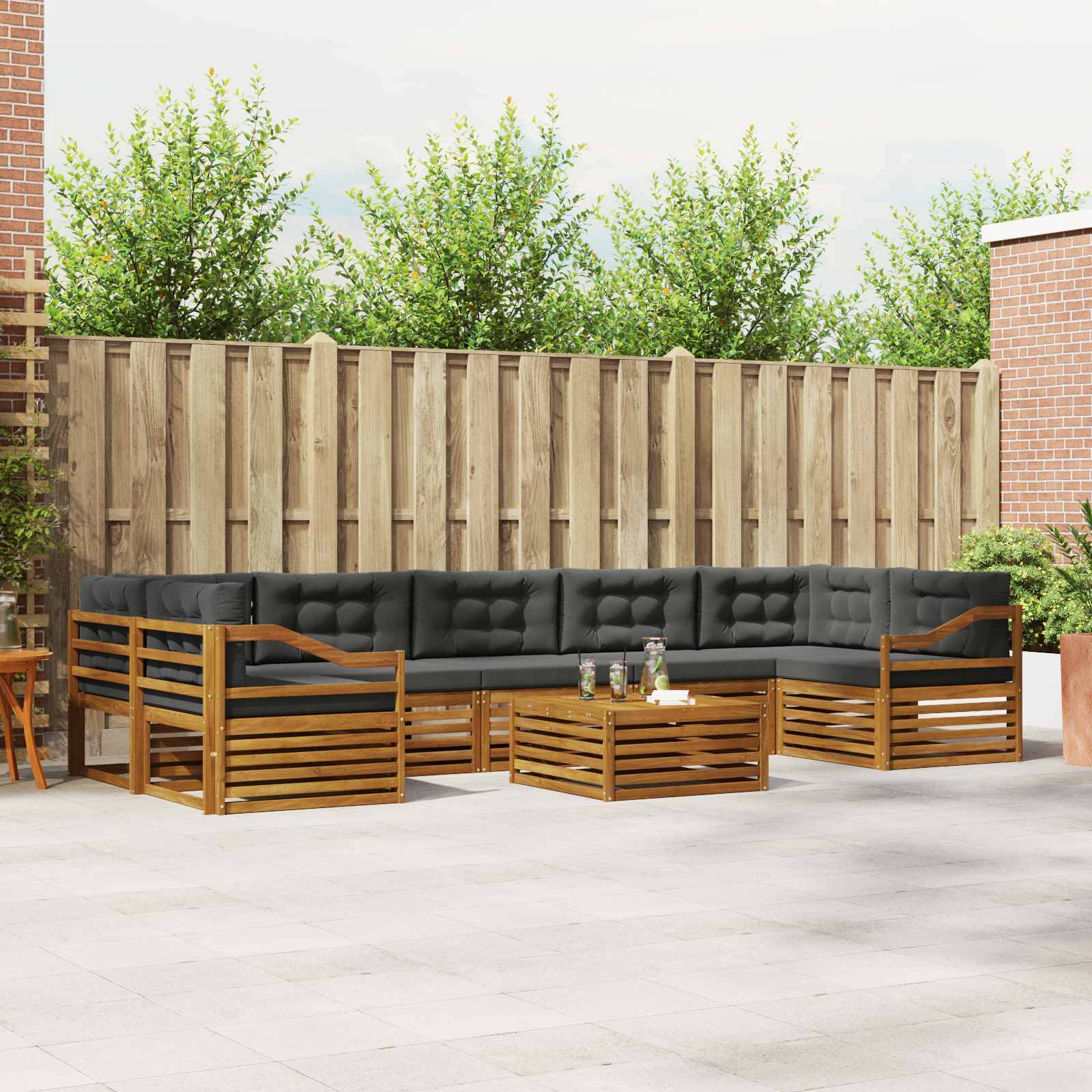 vidaXL Outdoor-Sofagarnitur mit Kissen 8 pcs Natur und Anthrazit