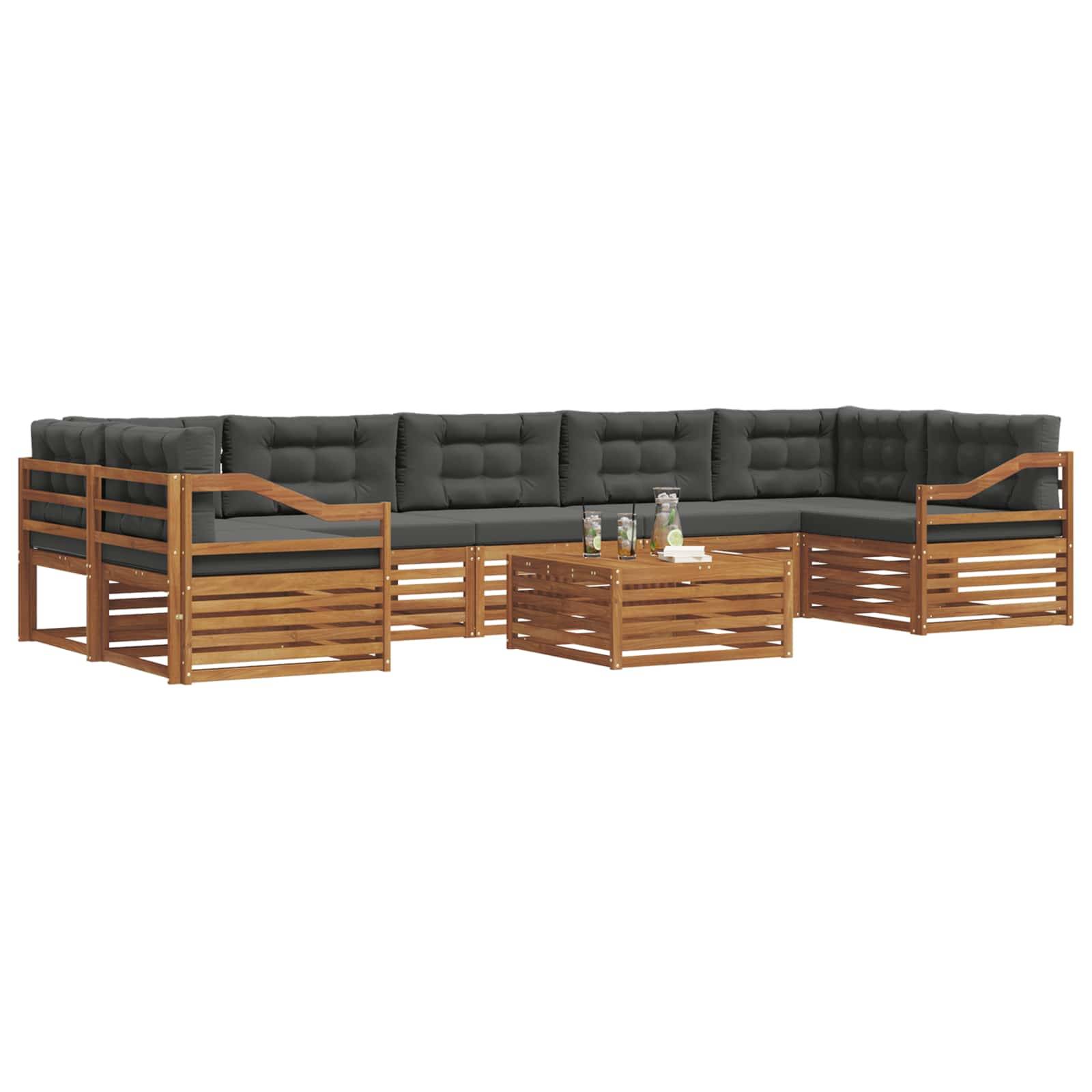 vidaXL Outdoor-Sofagarnitur mit Kissen 8 pcs Natur und Anthrazit