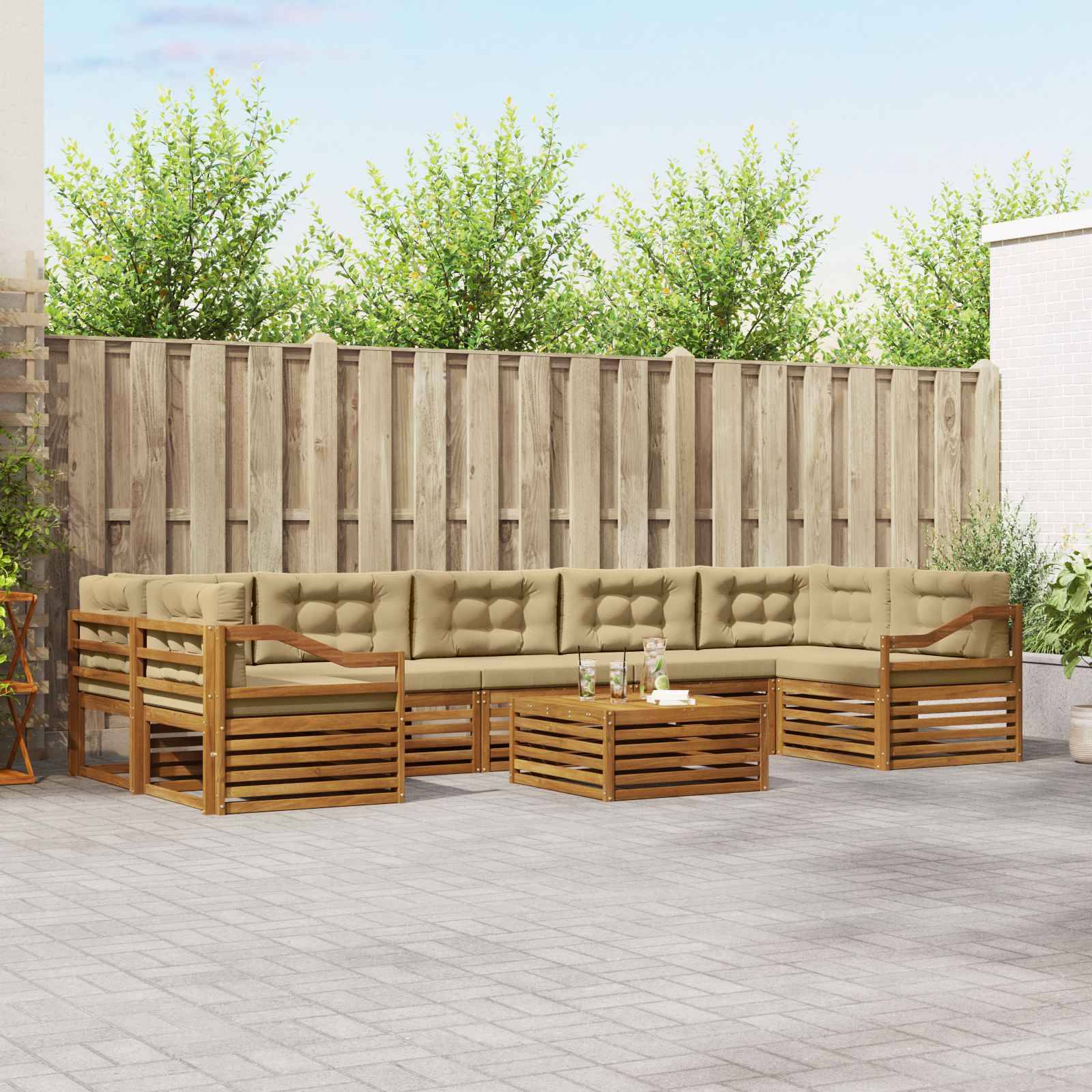vidaXL Outdoor-Sofagarnitur mit Kissen 8 pcs Natur und Beige