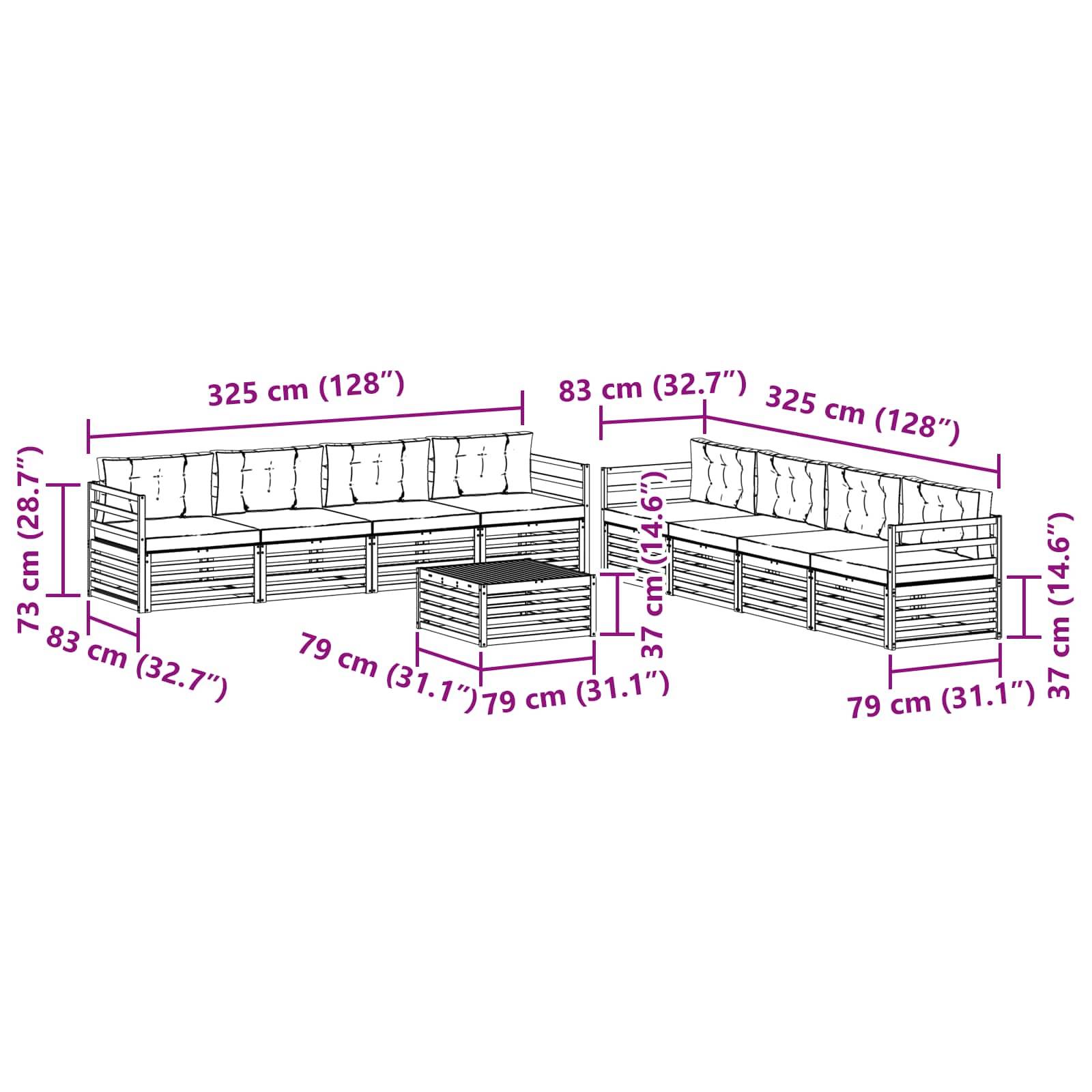 vidaXL Outdoor-Sofagarnitur mit Kissen 9 pcs Natur und Anthrazit