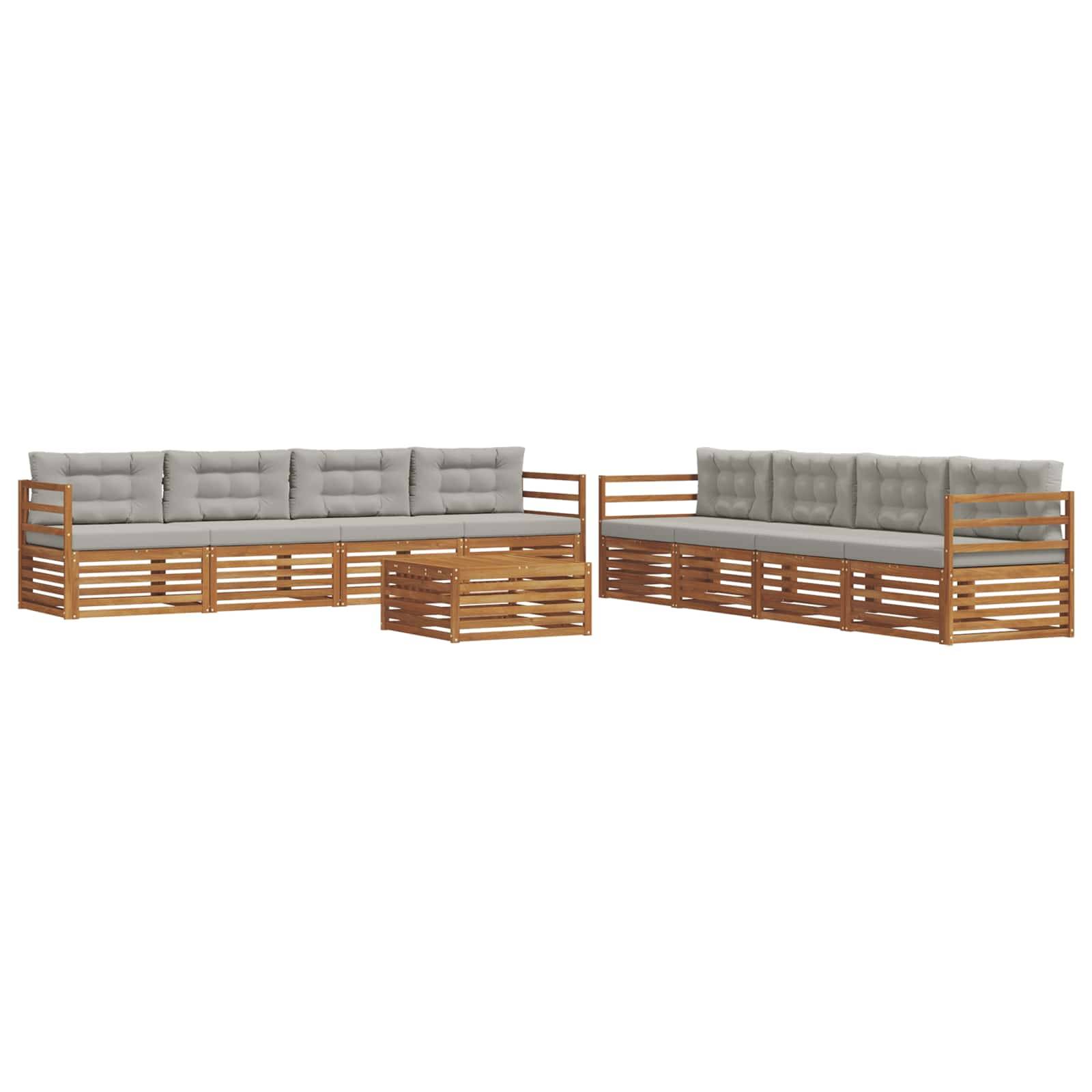 vidaXL Outdoor-Sofagarnitur mit Kissen 9 pcs Natürlich und Hellgrau