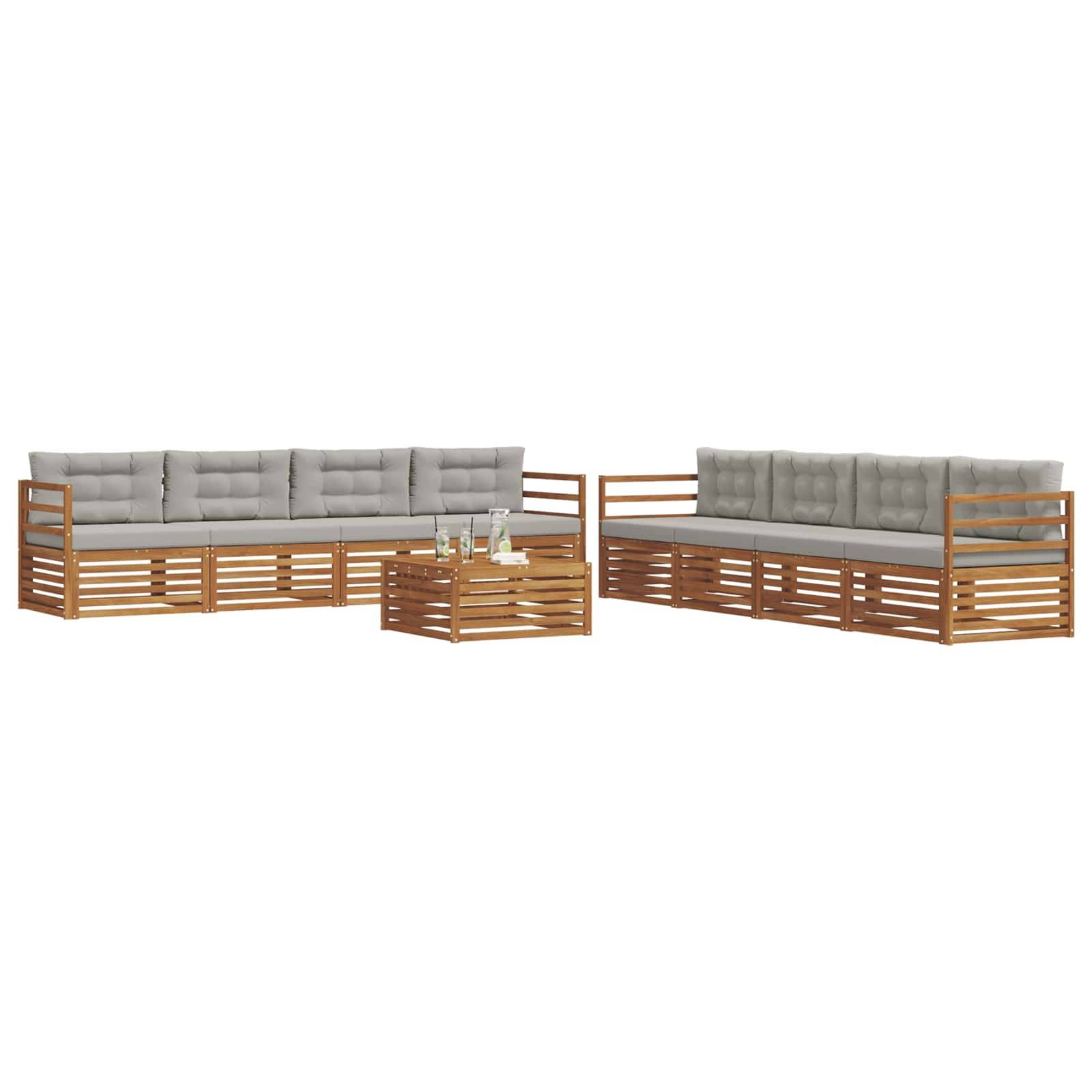 vidaXL Outdoor-Sofagarnitur mit Kissen 9 pcs Natürlich und Hellgrau
