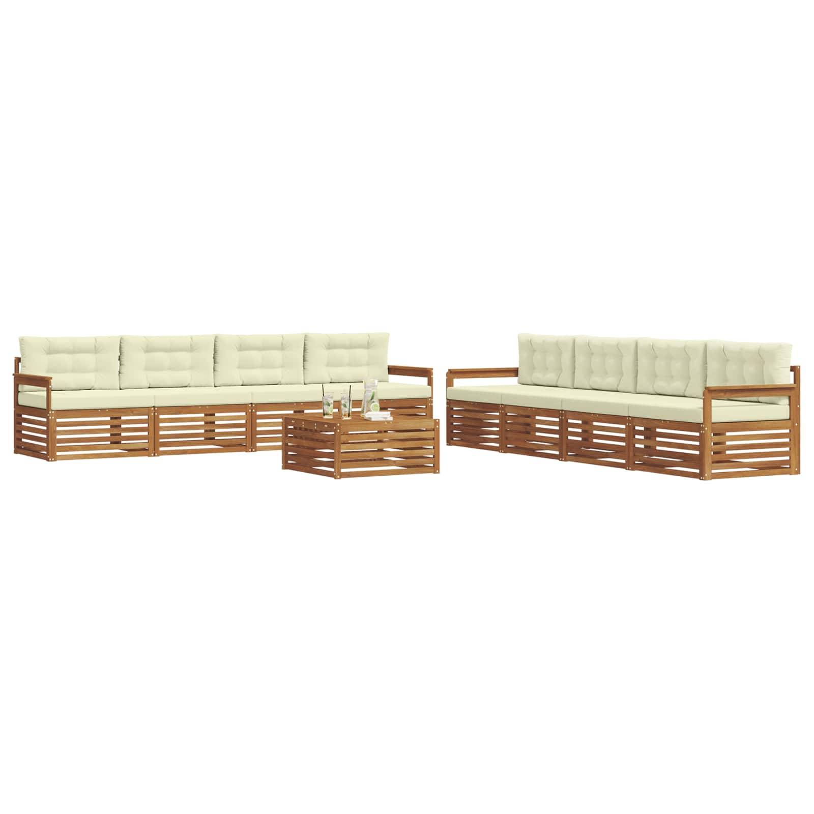 vidaXL Outdoor-Sofagarnitur mit Kissen 9 pcs Natur und Creme